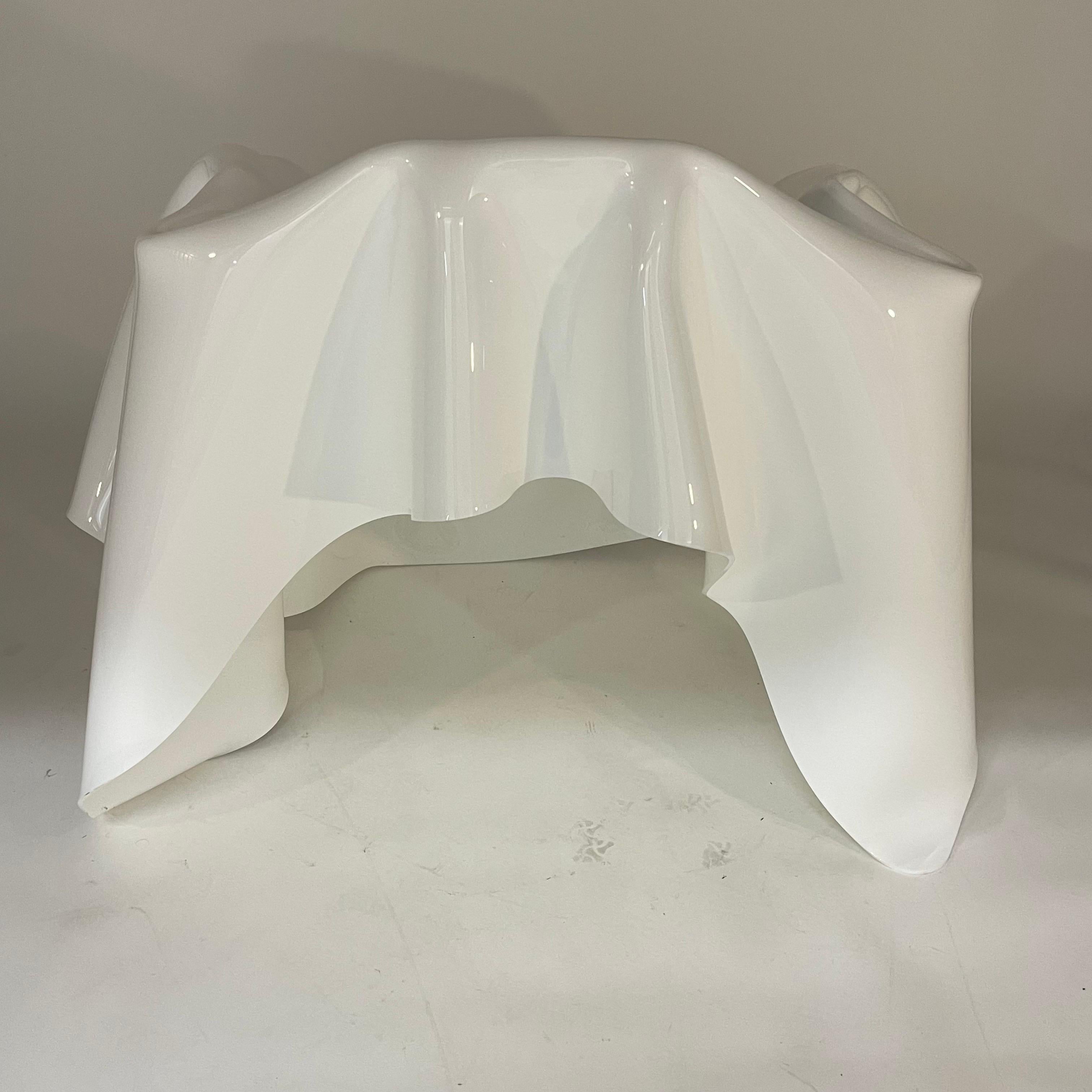Molded Post Modern White Acrylic Lucite Trompe L'oeil Handkerchief Ghost Chair, 1980s For Sale