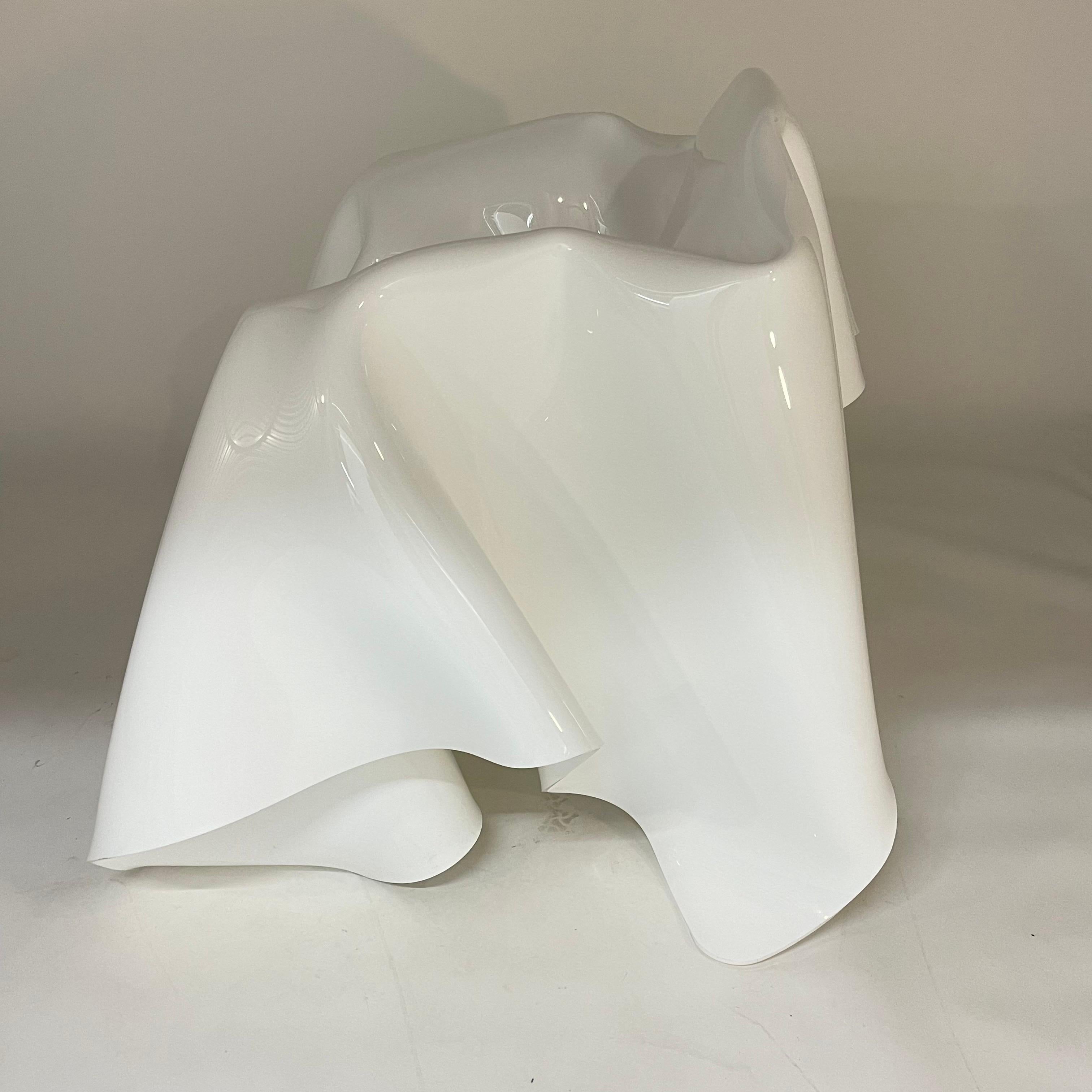 20th Century Post Modern White Acrylic Lucite Trompe L'oeil Handkerchief Ghost Chair, 1980s For Sale