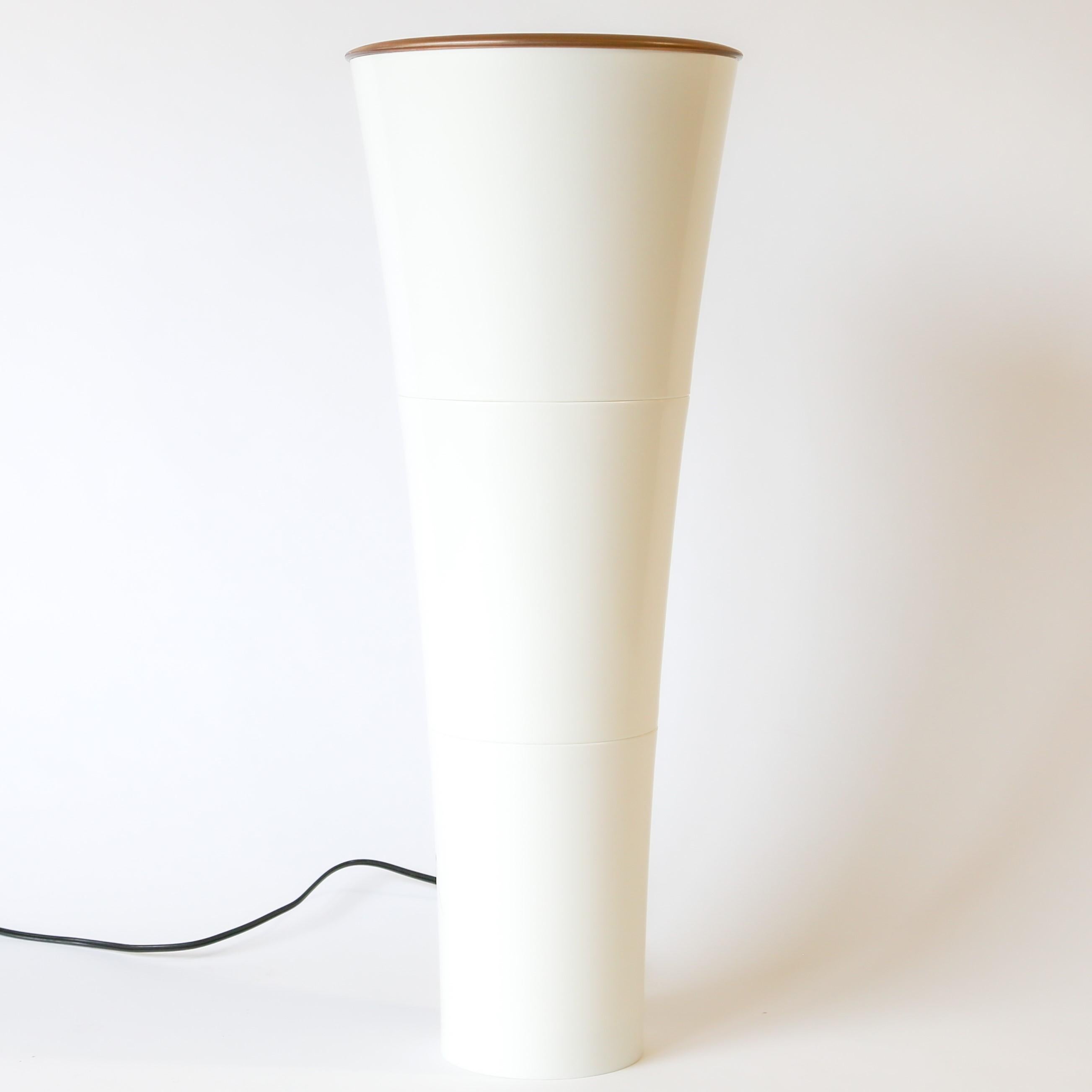 1980s Postmodern uplit conical torchiere floor lamp by Fackla with dimmer. It measures 31