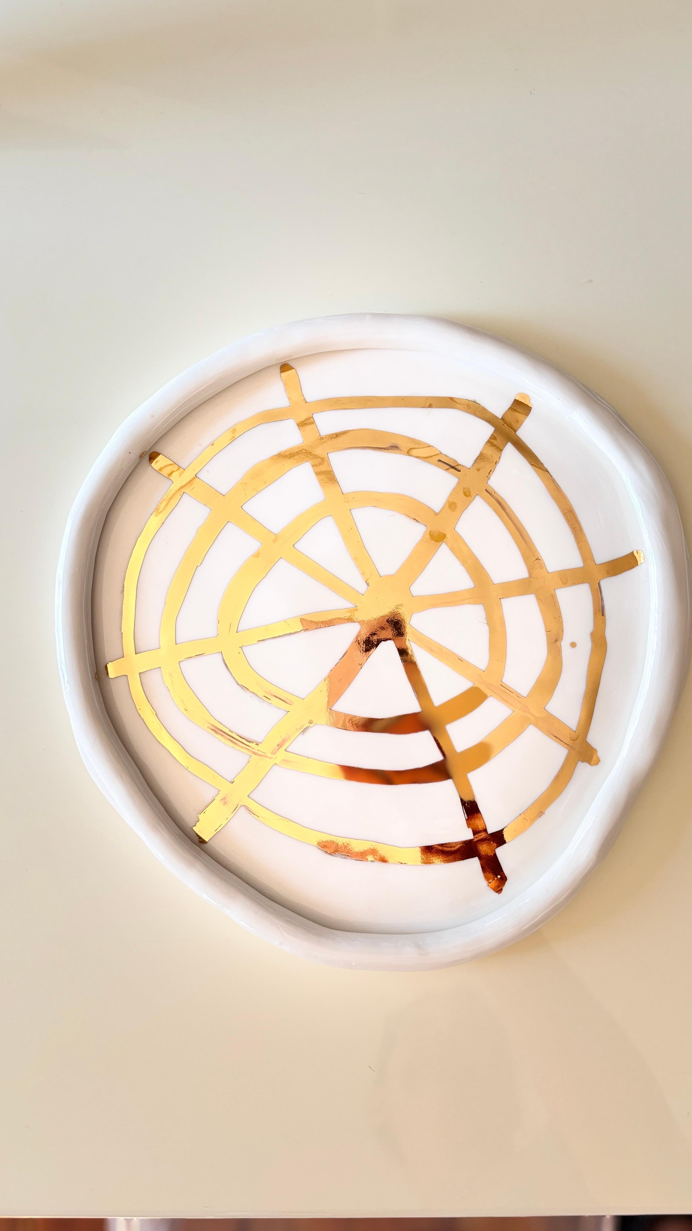 Post Modern Inspired White and Gold Unique Porcelain Plates by Hania Jneid For Sale 9