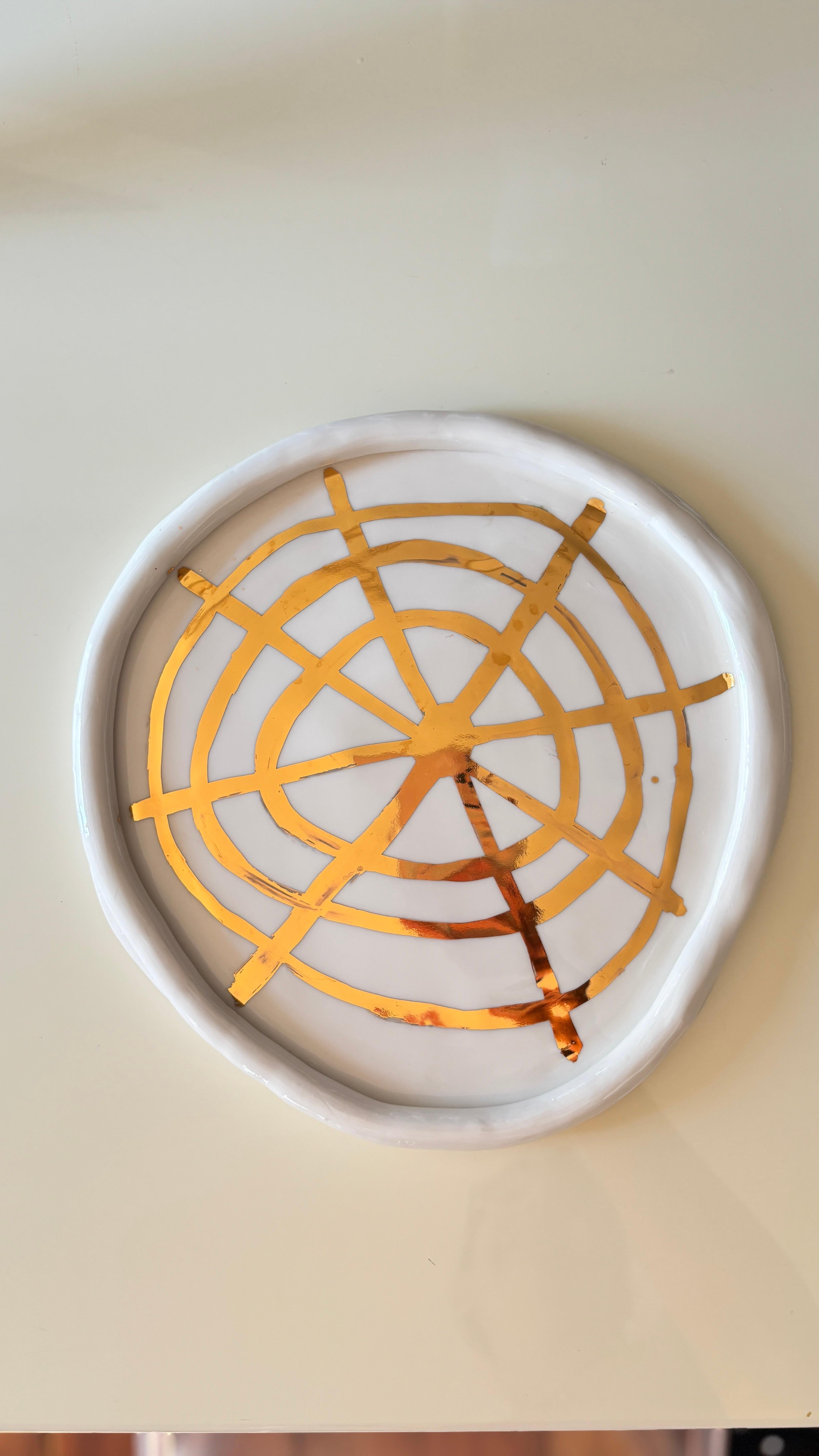Post Modern Inspired White and Gold Unique Porcelain Plates by Hania Jneid For Sale 10
