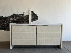 Post modern white cane chrome 6 drawer dresser credenza