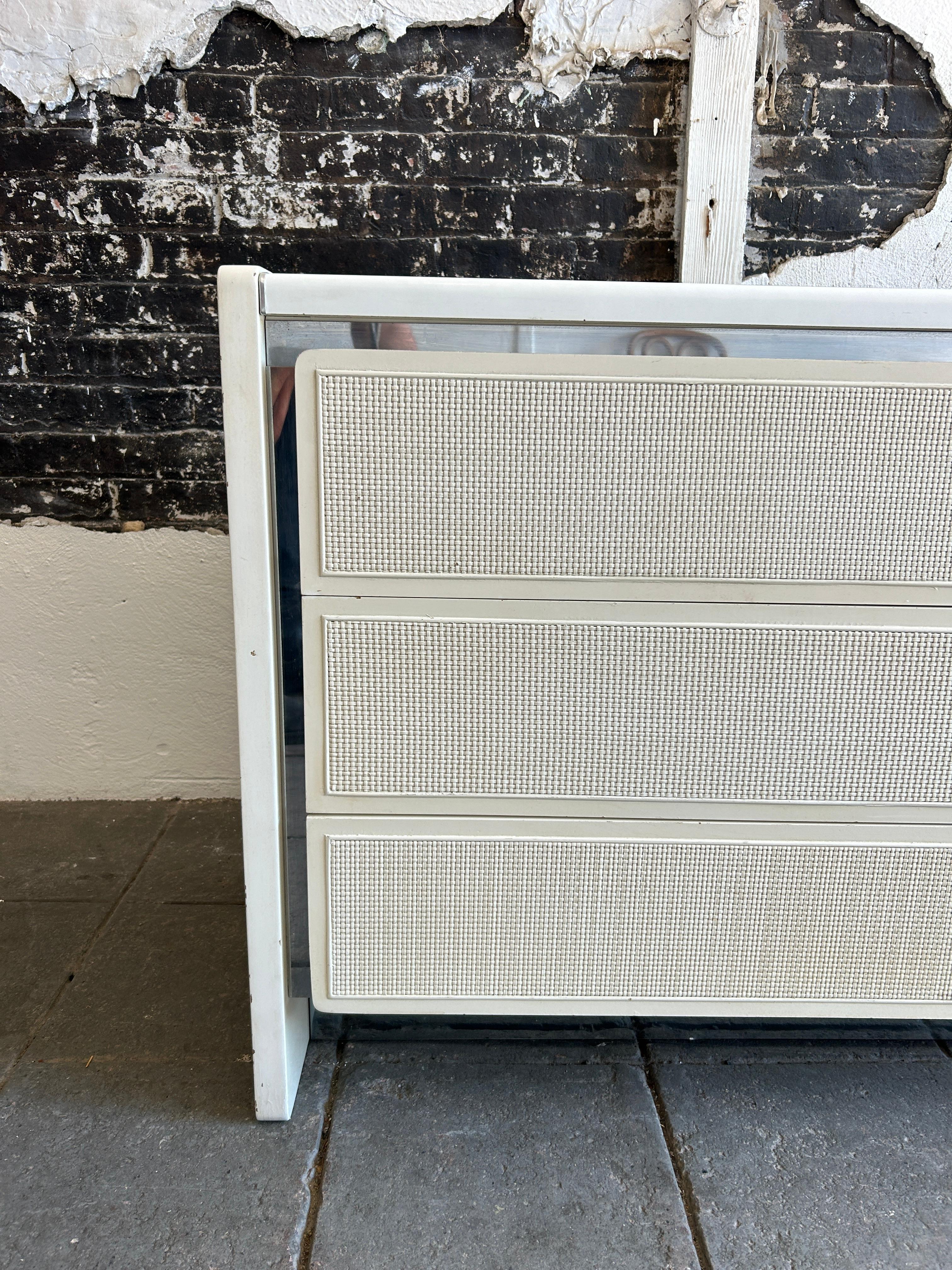 Woodwork Post modern white cane chrome 6 drawer dresser credenza For Sale