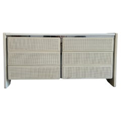 Post modern white cane chrome 6 drawer dresser credenza