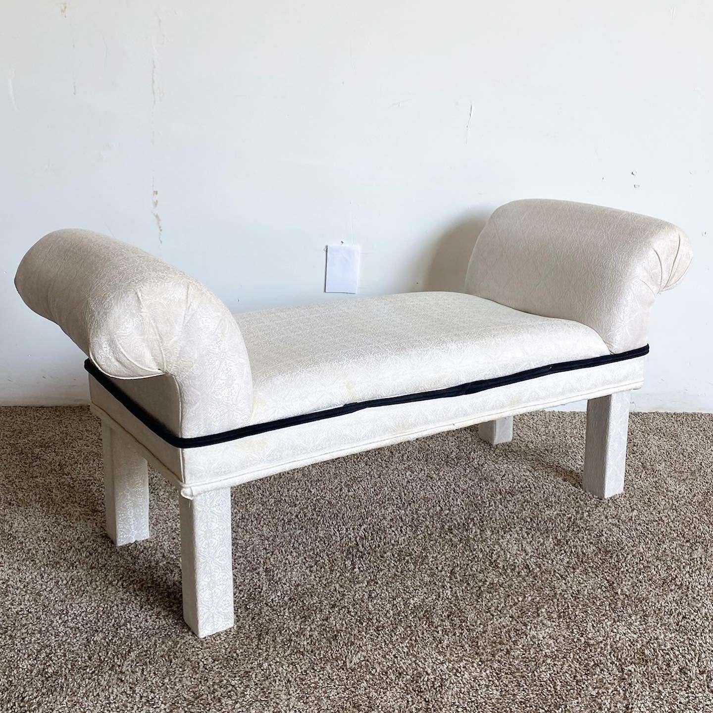 Exceptional vintage postmodern flair branch. Feature an off white floral upholstery with black trim.

