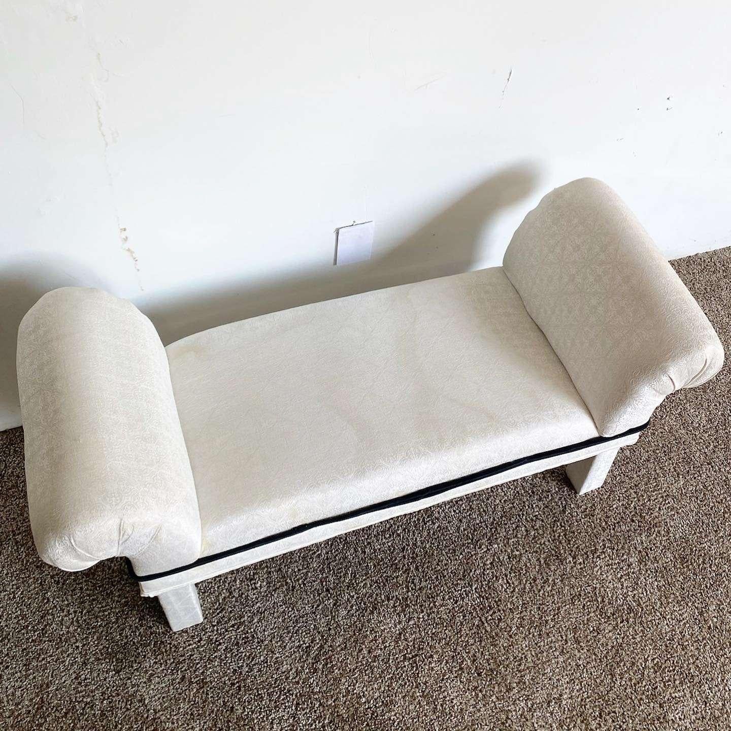 American Post Modern White Flair Bench With Black Trim For Sale