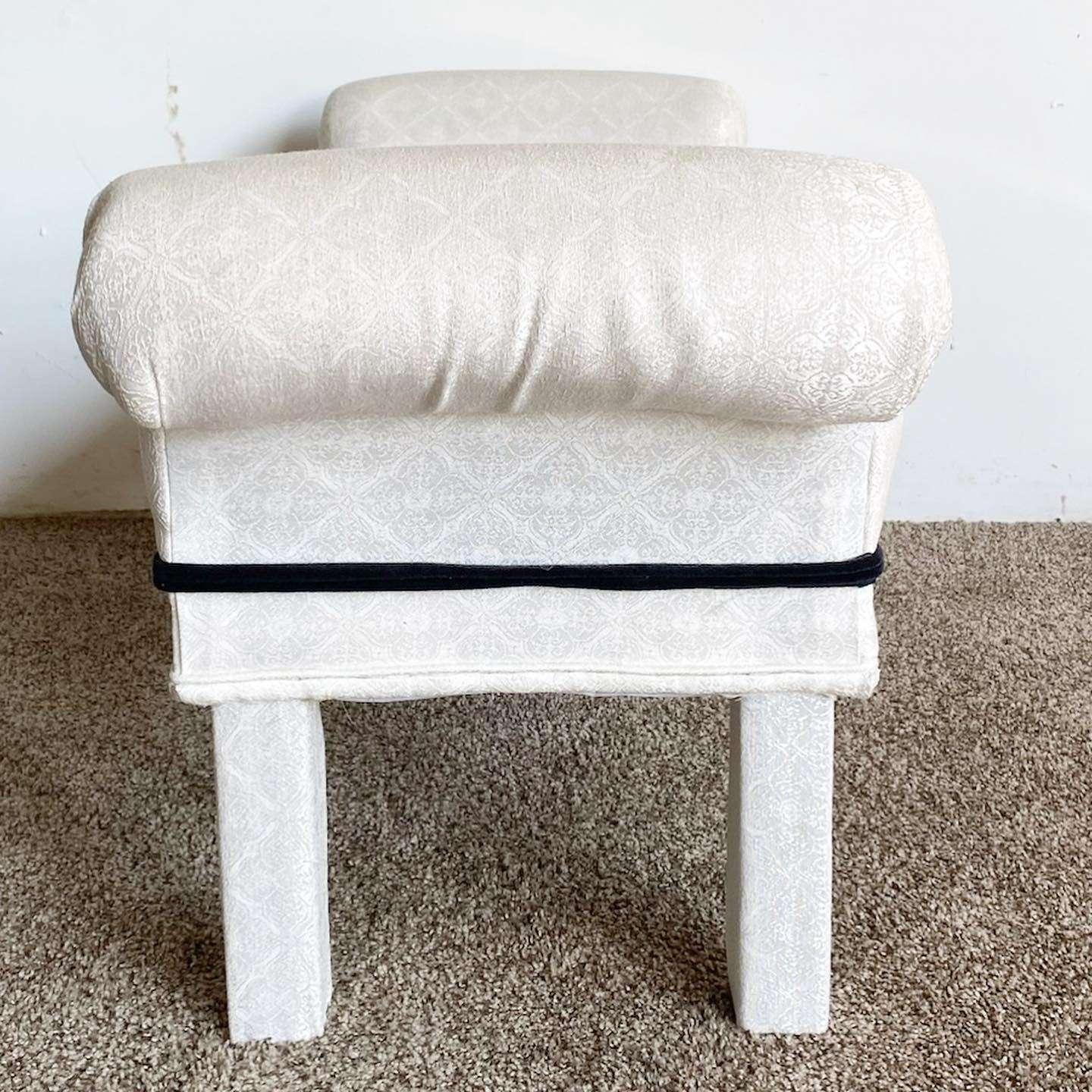 Late 20th Century Post Modern White Flair Bench With Black Trim For Sale