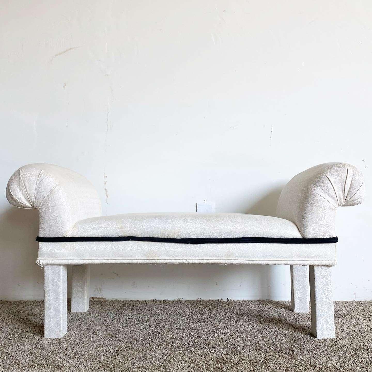 Post Modern White Flair Bench With Black Trim For Sale
