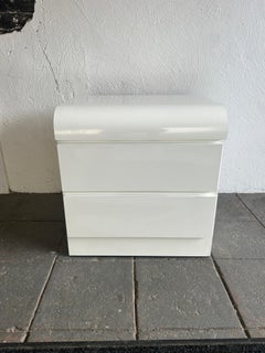 Post modern white Gloss Laminate waterfall 2 Drawer nightstand