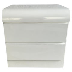 Retro Post modern white Gloss Laminate waterfall 2 Drawer nightstand 