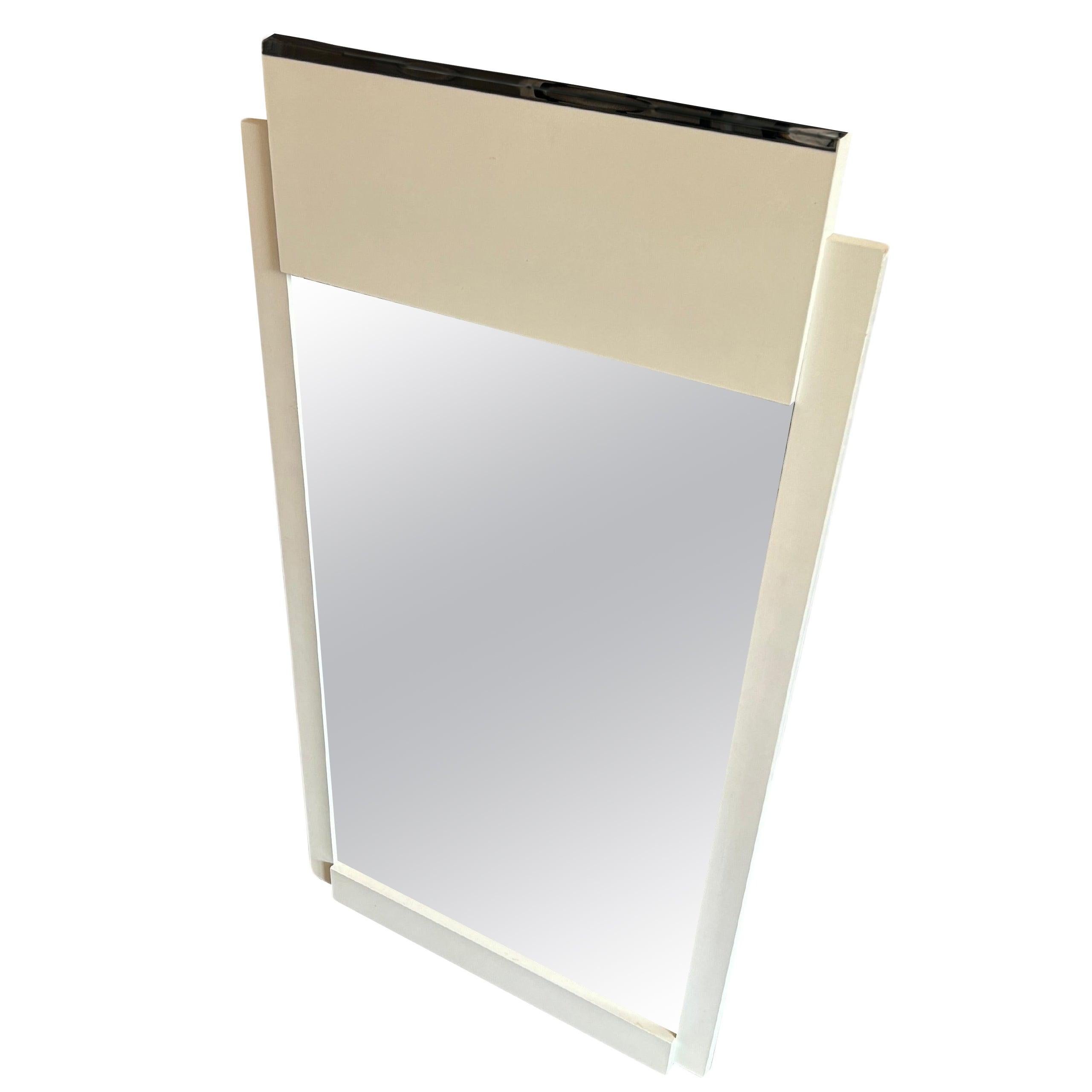 Miroir mural post-moderne en chrome laqué blanc par Lane