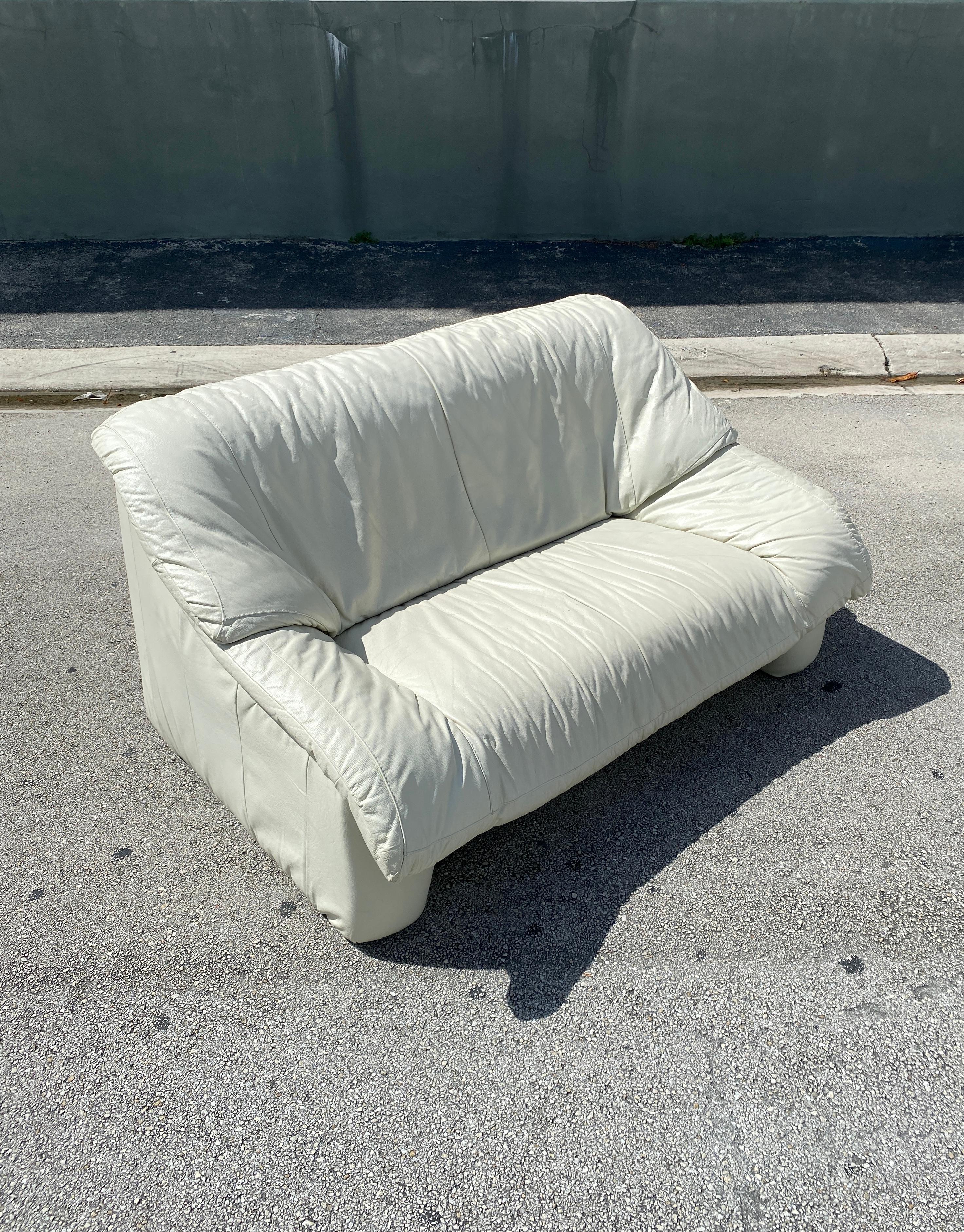 vintage white leather couch
