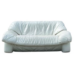 Post Modern White Leather Sofa in the Style of Ligne Roset