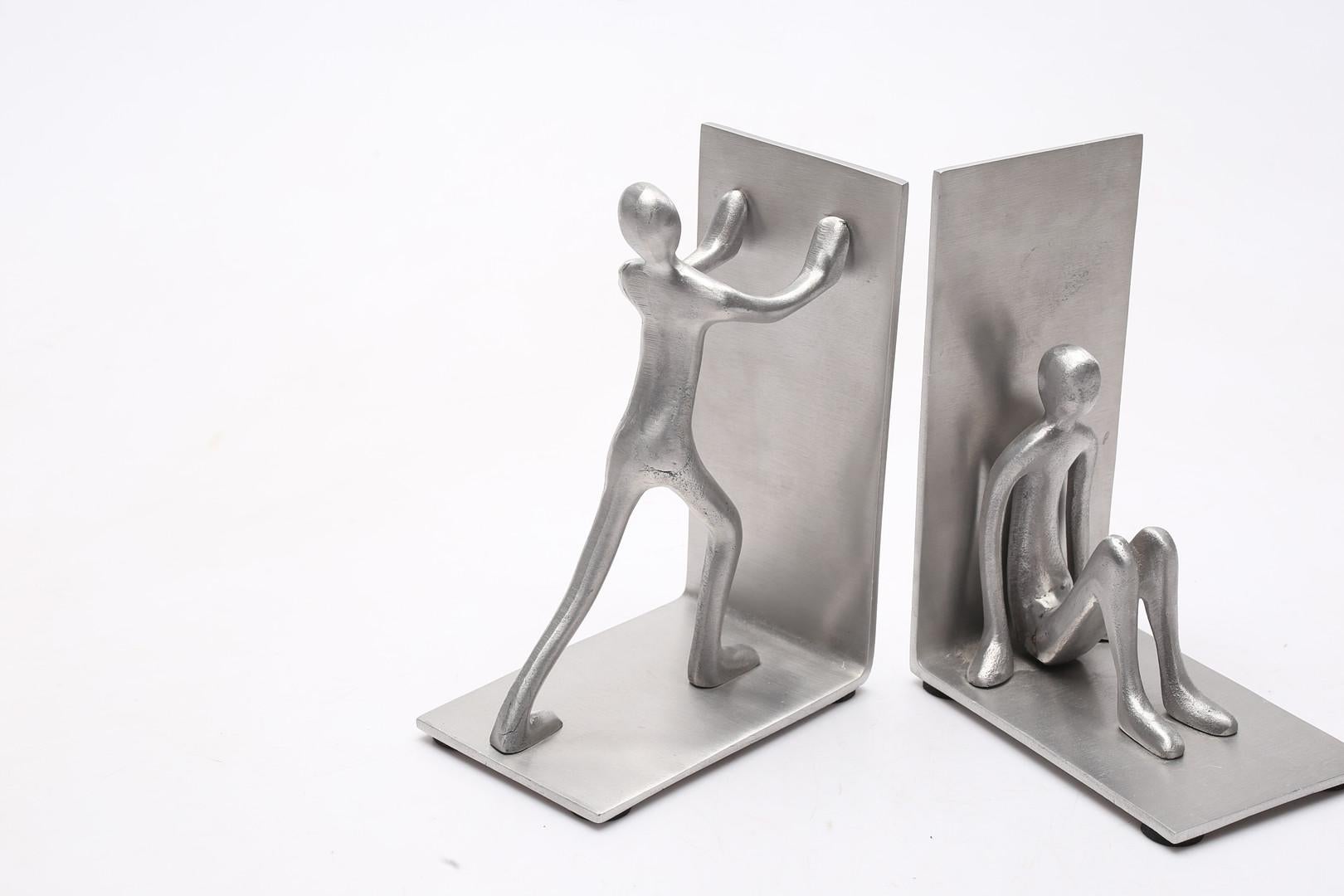 Austrian Post Modern White Metal Bookends For Sale