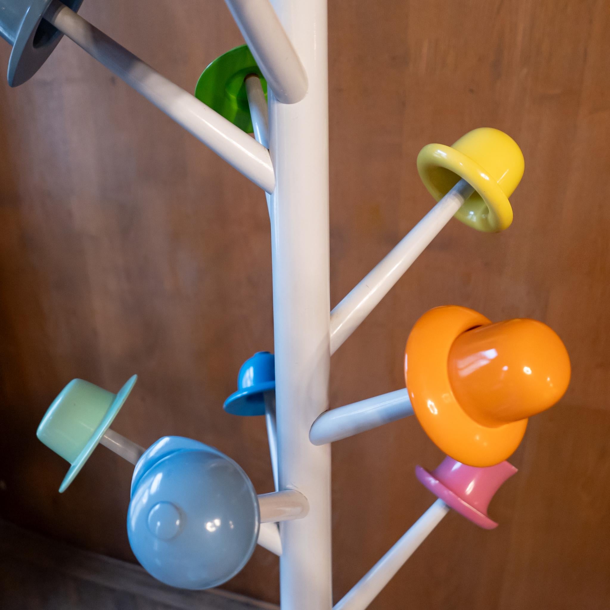 Post-Modern White Metal Coat Rack with Multi-Colored Hooks by Ugo Nespolo, 1980s 5