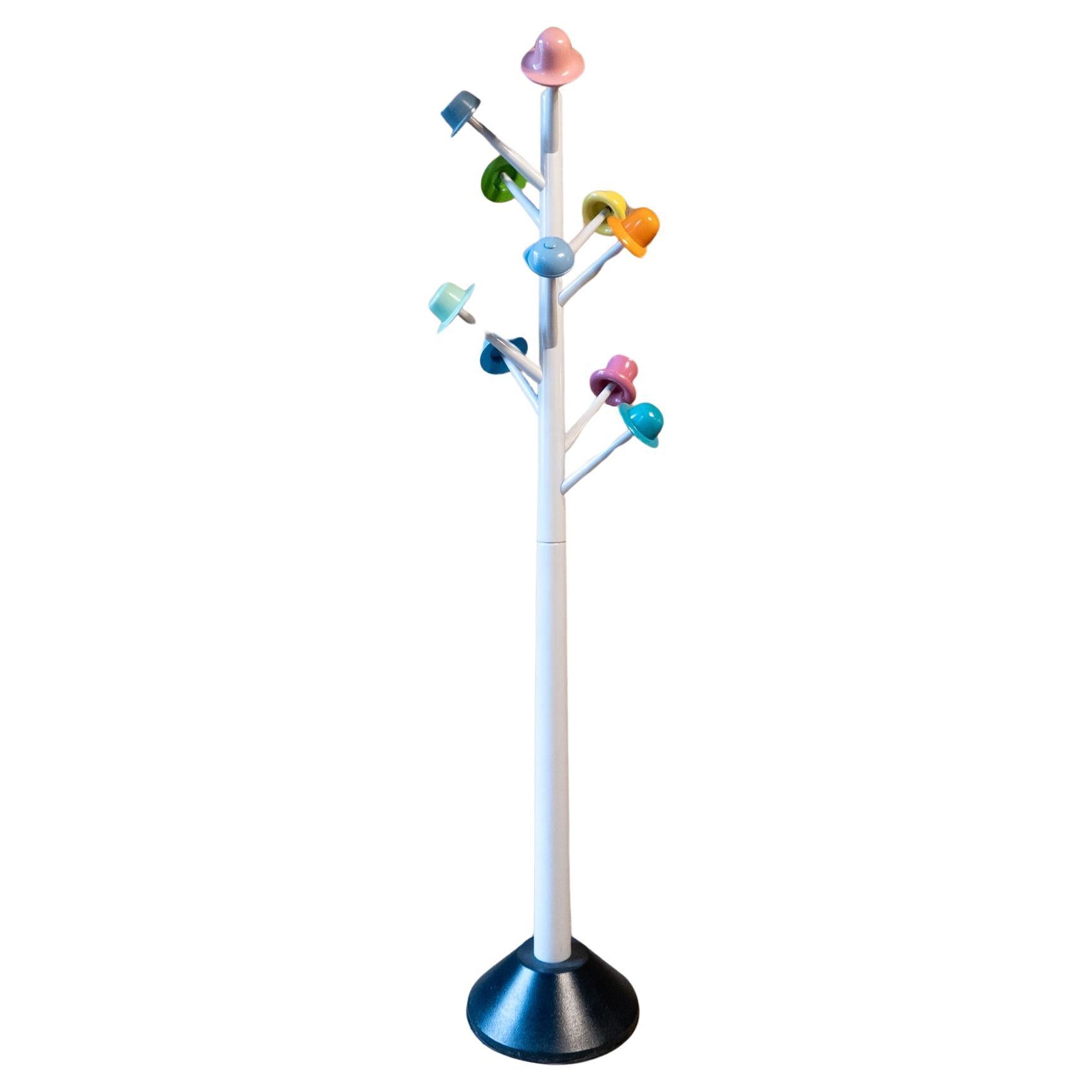 Post-Modern White Metal Coat Rack with Multi-Colored Hooks by Ugo Nespolo, 1980s