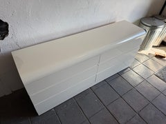 Post modern white off Gloss Laminate waterfall 6 Drawer long Dresser