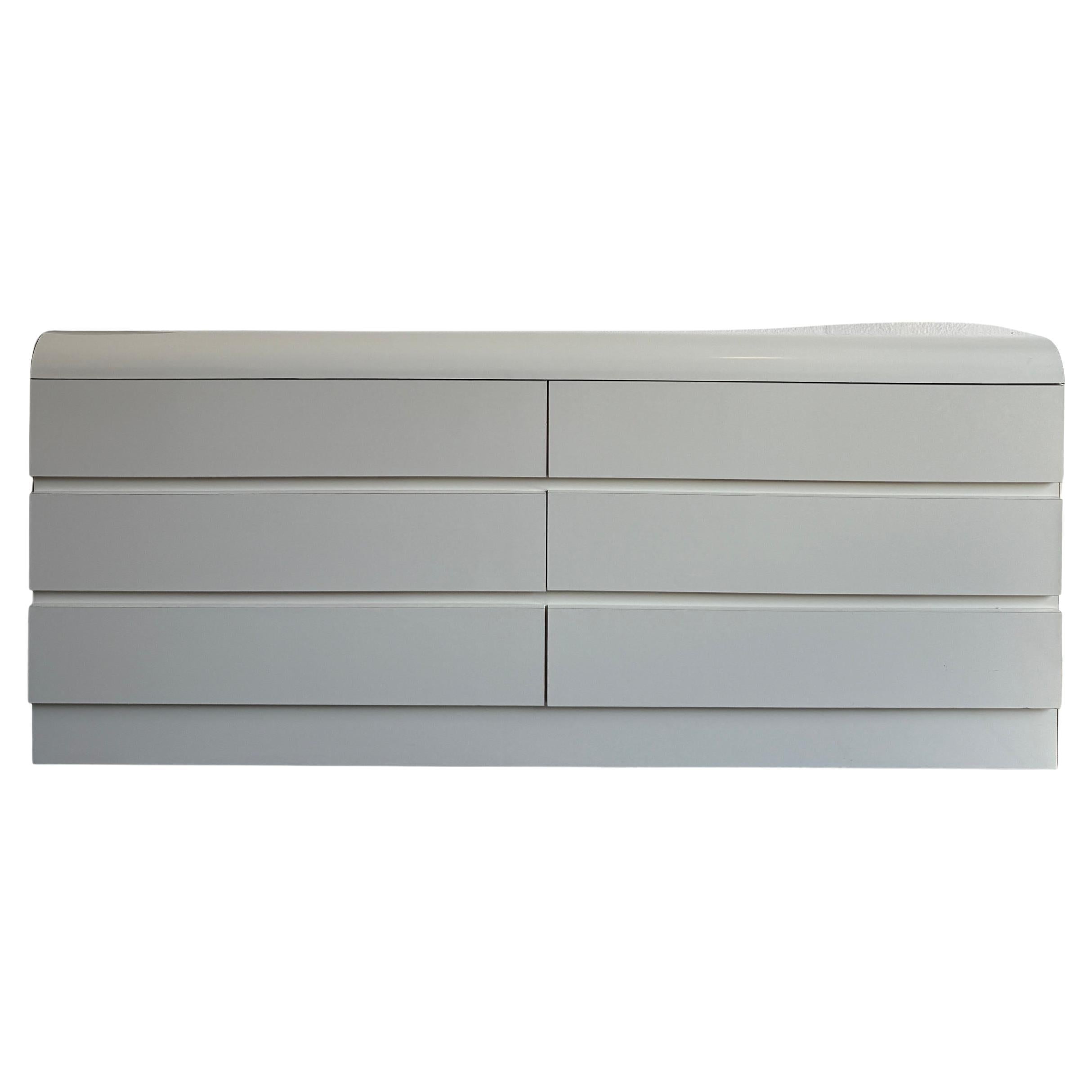 Post moderno blanco apagado Laminado brillante cascada Cómoda larga de 6 cajones