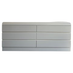 Post modern white off Gloss Laminate waterfall 6 Drawer long Dresser