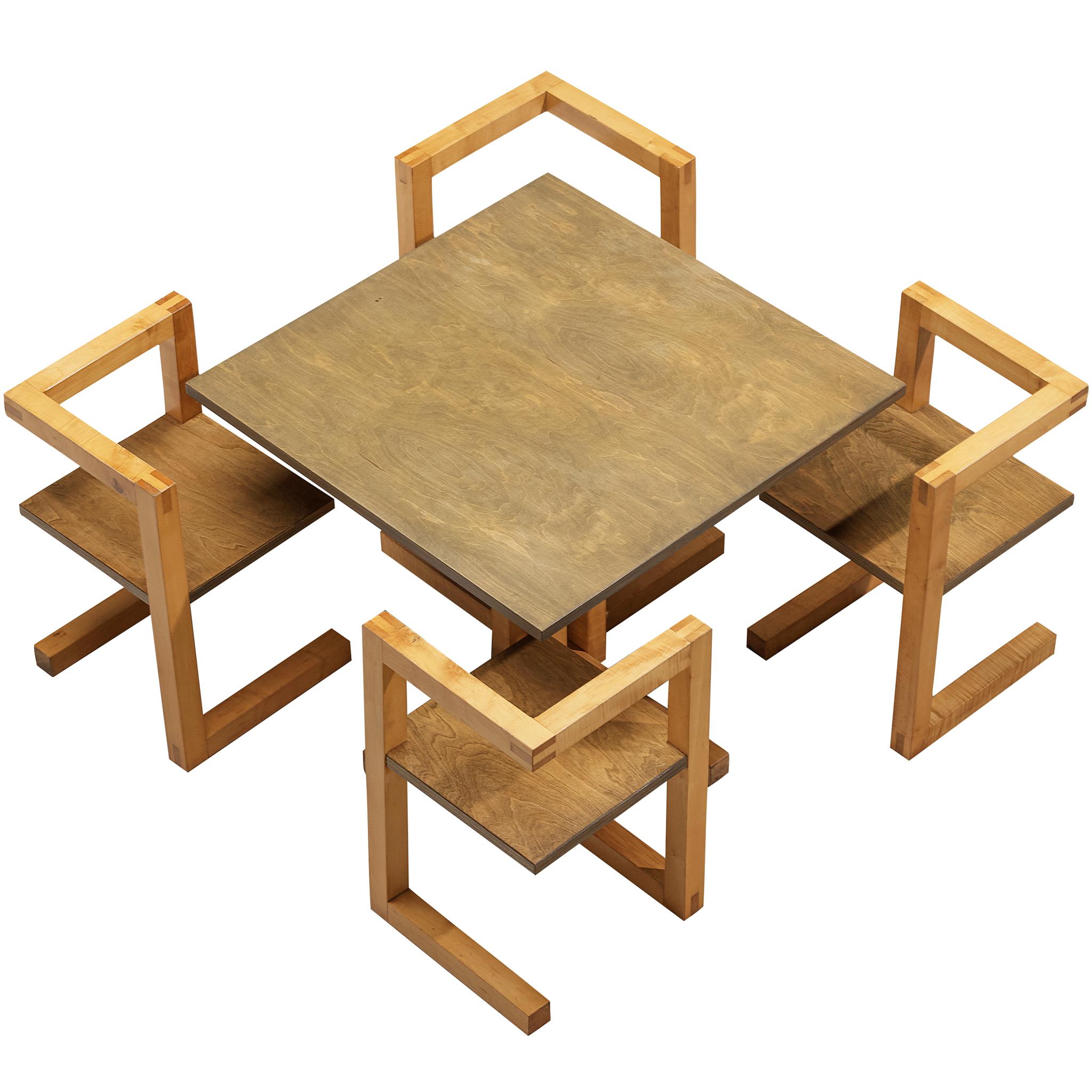 Post-Modern Willem Noyons Dining Room Set with Table and Chairs in Wood