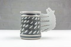 Post-modern Wolf Dog Mug 2, Cunningham Pottery, Handmade Iowa 1991