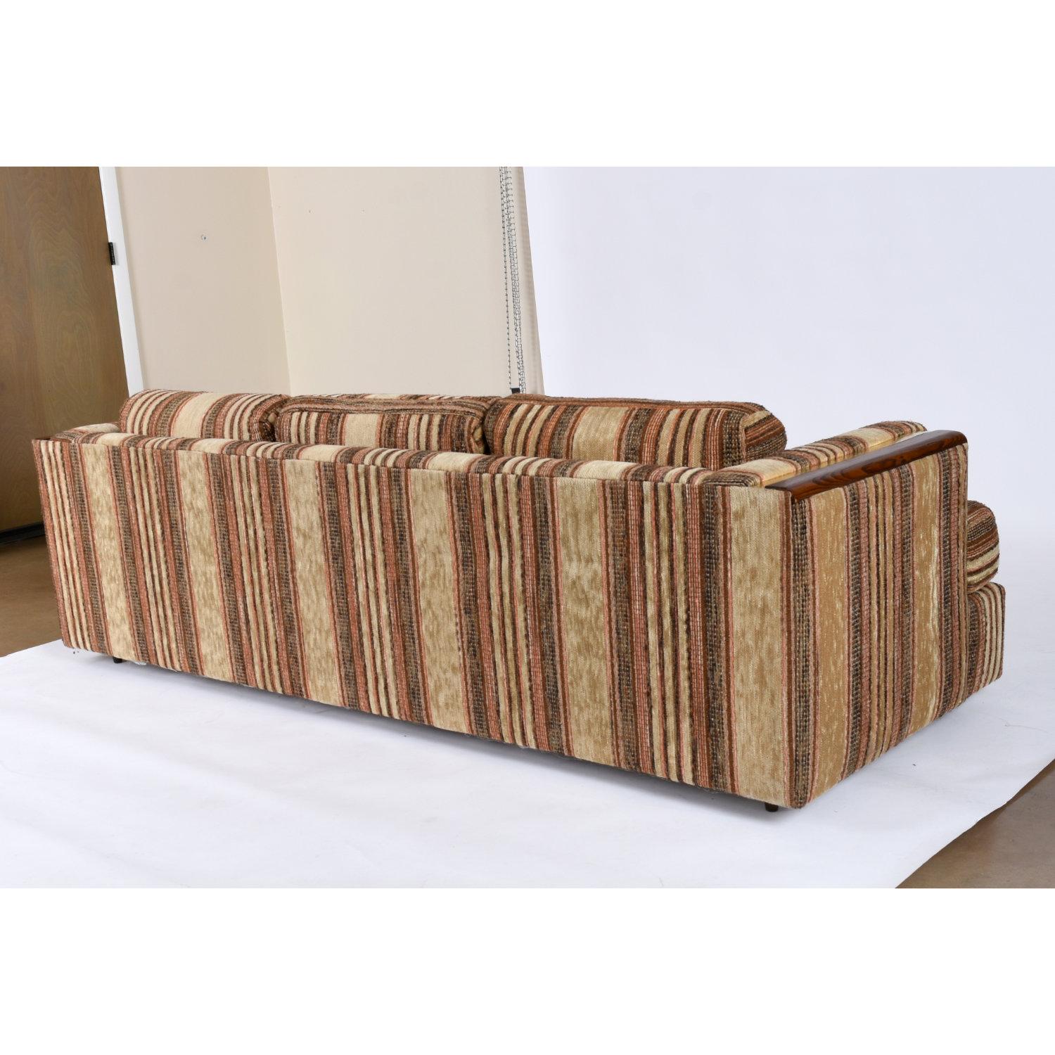 Mid-Century Modern Post Modern Wood and Brass Accent Living Room Set Sofa Love Seat and Armchair