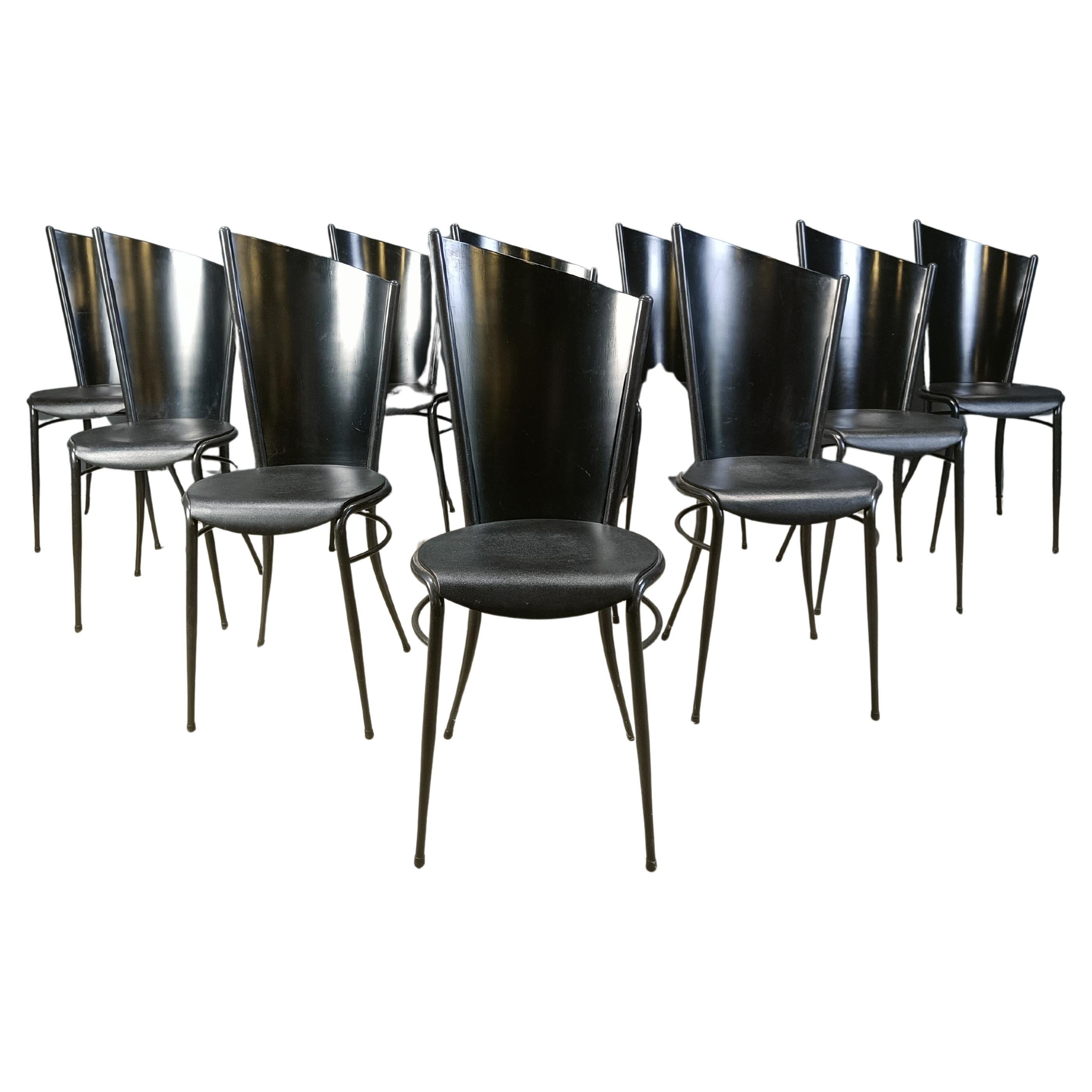 Post modern wooden dining chairs, 1980s - set of 10
