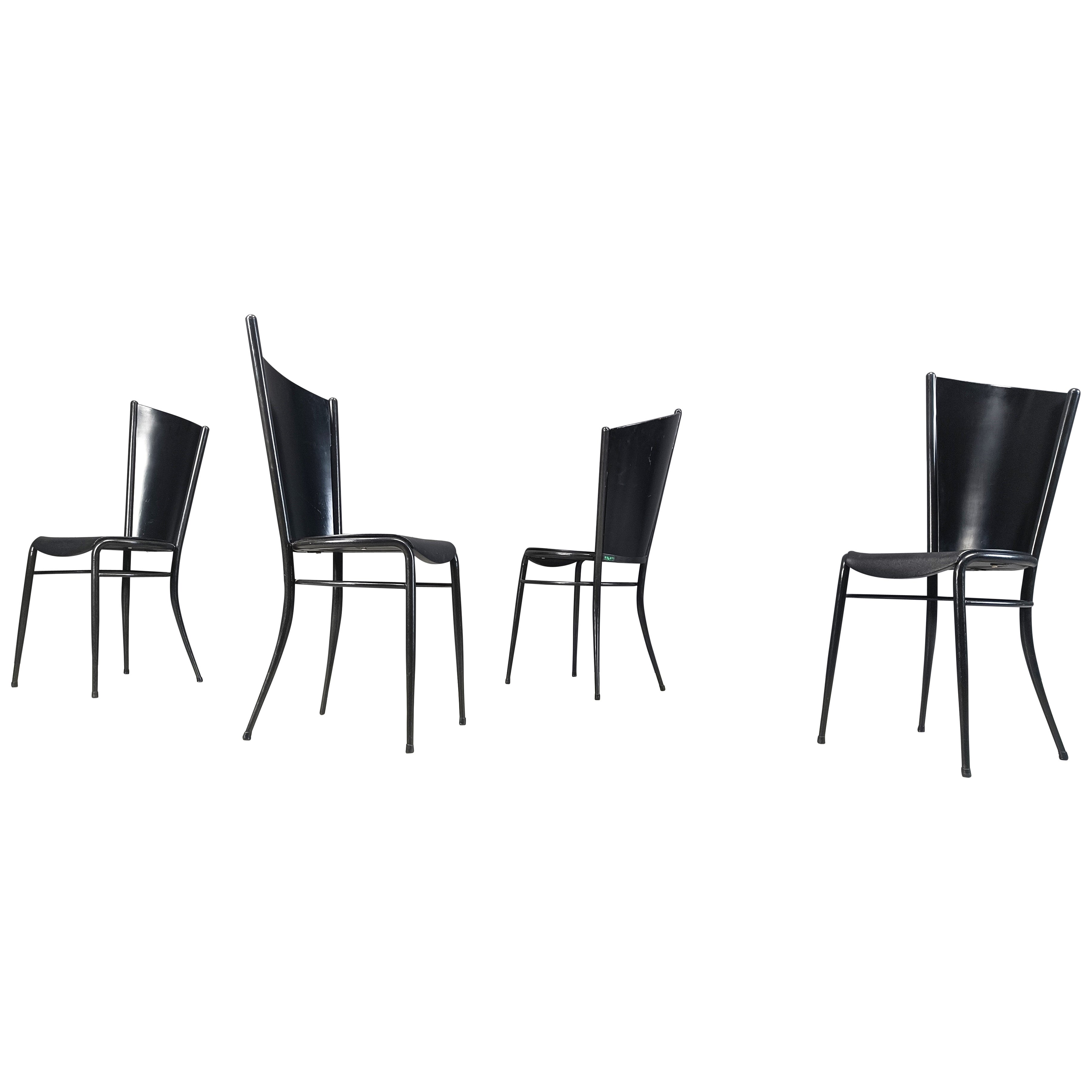 Post modern wooden dining chairs, 1980s - set of 4