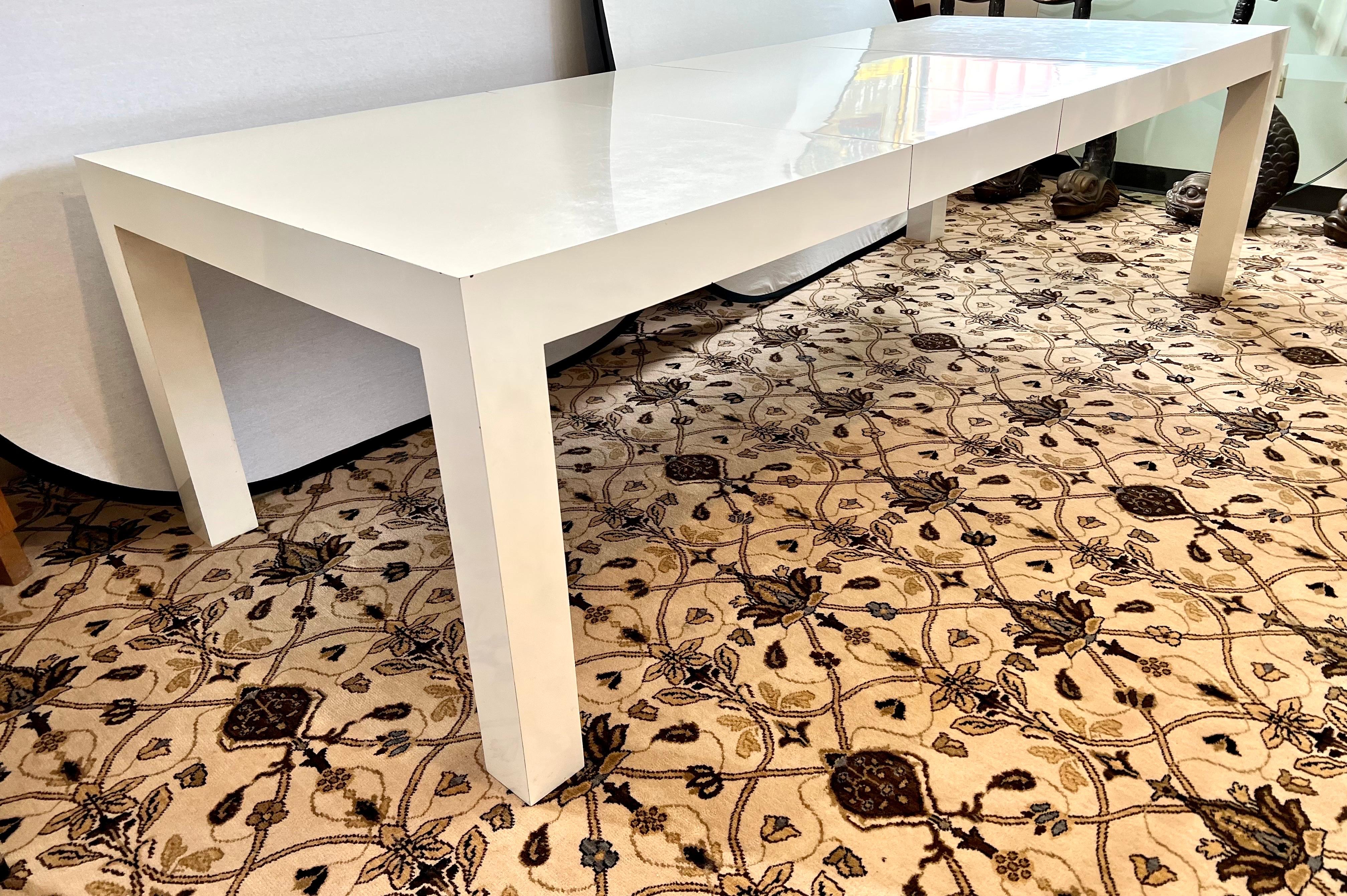 Post-Modern Post Modern Expandable White Lacquered Parsons Dining Table