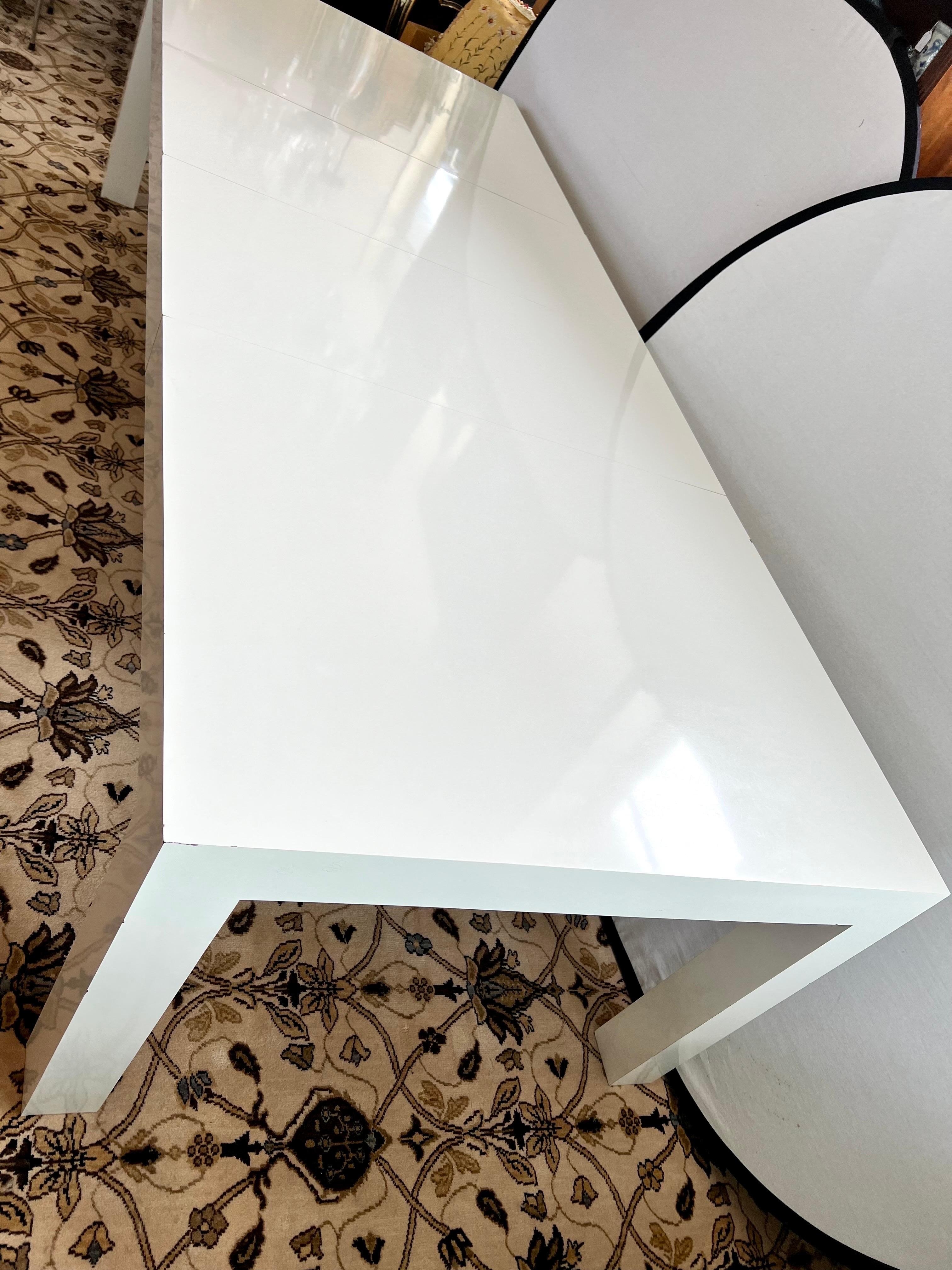 Late 20th Century Post Modern Expandable White Lacquered Parsons Dining Table