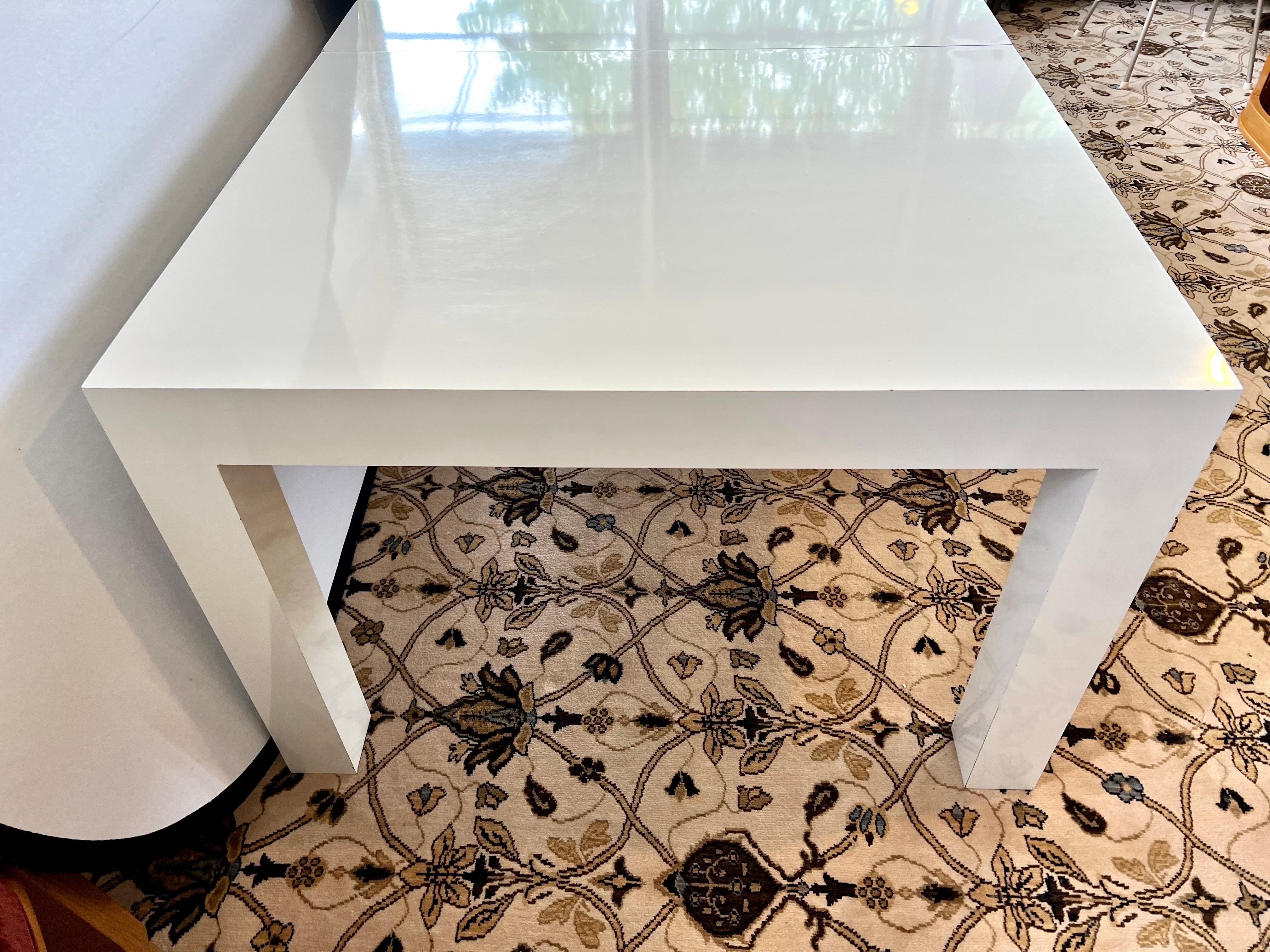 Post Modern Expandable White Lacquered Parsons Dining Table 1