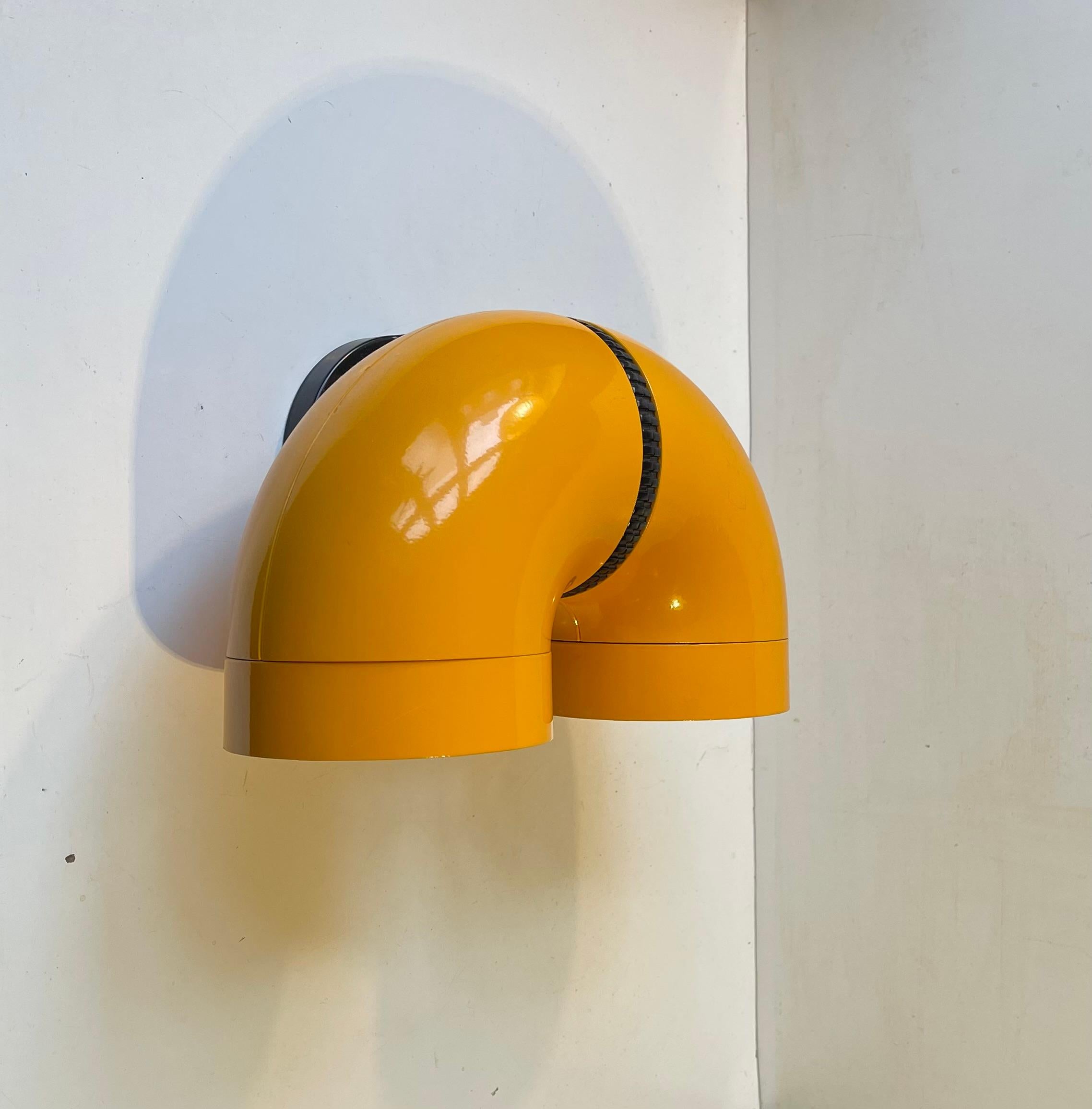 Powder-Coated Post Modern Yellow Dual Pipeline Wall Sconce by Ole Pless for Nordisk Solar, 70s For Sale