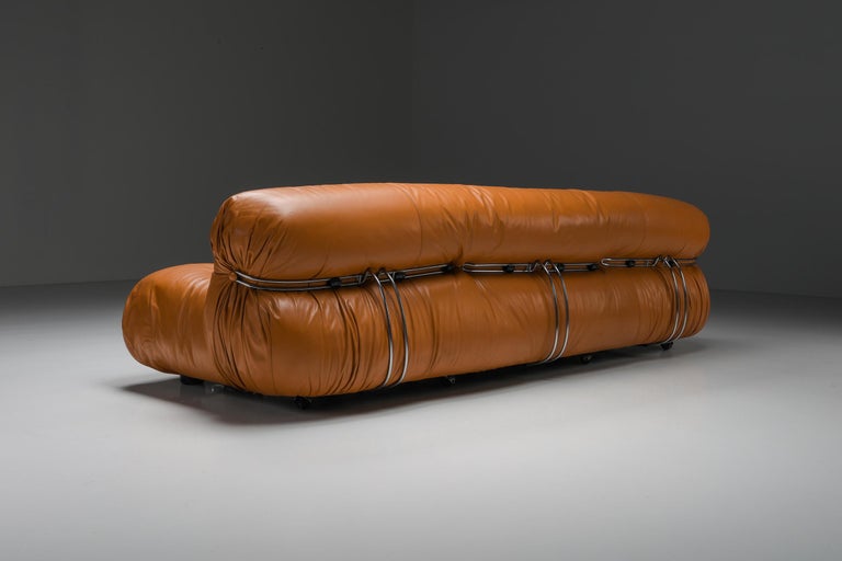 Italian Post-Modern,Cassina 'Soriana' Cognac Leather Sofa by Afra and Tobia Scarpa, 1970 For Sale