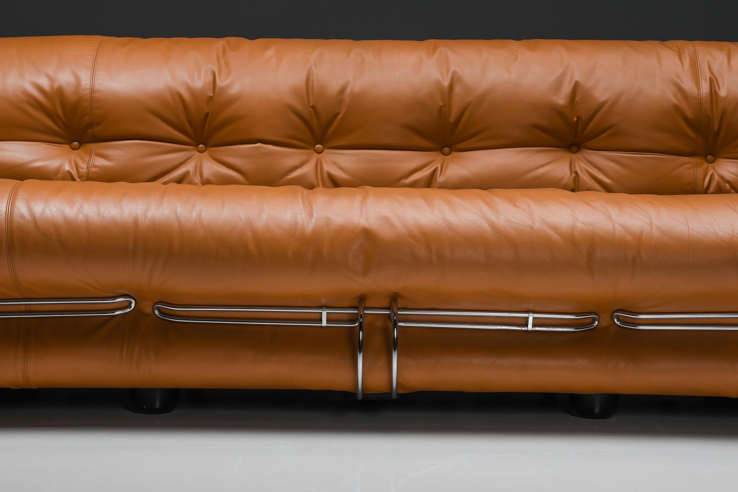 Late 20th Century Post-Modern, Cassina 'Soriana' Cognac Leather Sofa by Afra and Tobia Scarpa, 1970