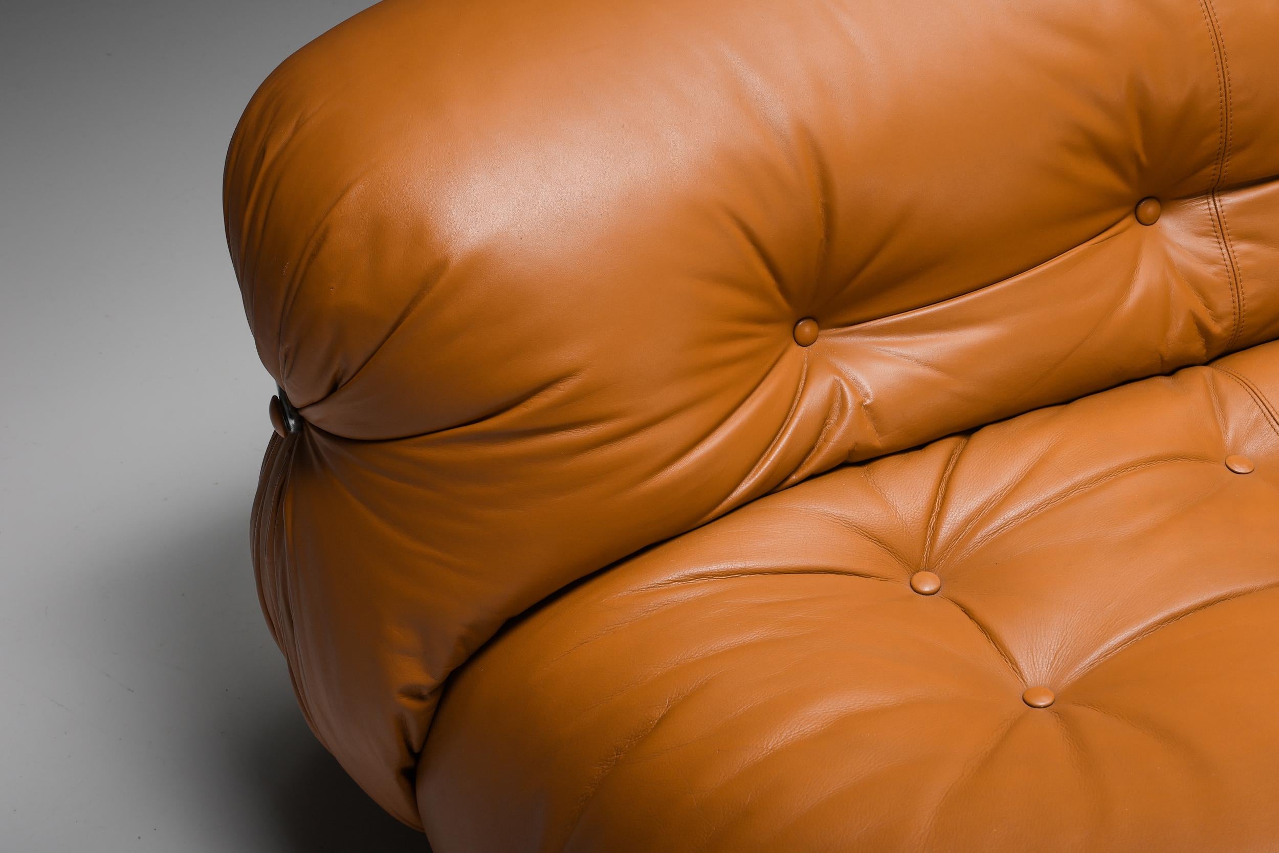 Post-Modern, Cassina 'Soriana' Cognac Leather Sofa by Afra and Tobia Scarpa, 1970 1