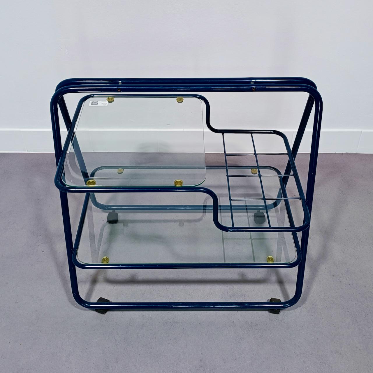 Post-Modern Post Modernism Pop Art style blue tubular bar cart For Sale