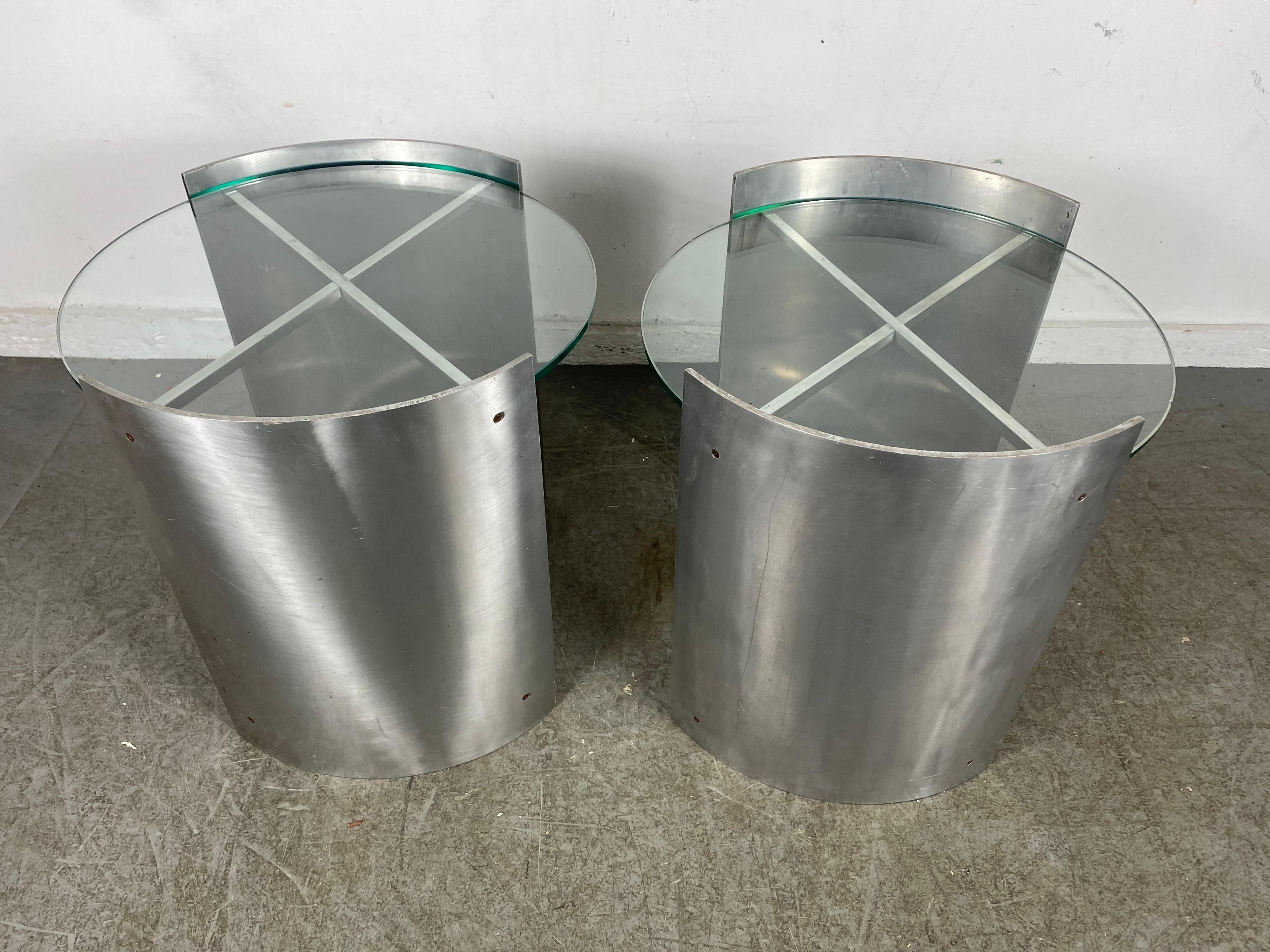 Machine Age Post Modernist / Art Deco Style  Aluminum and Glass Tables For Sale