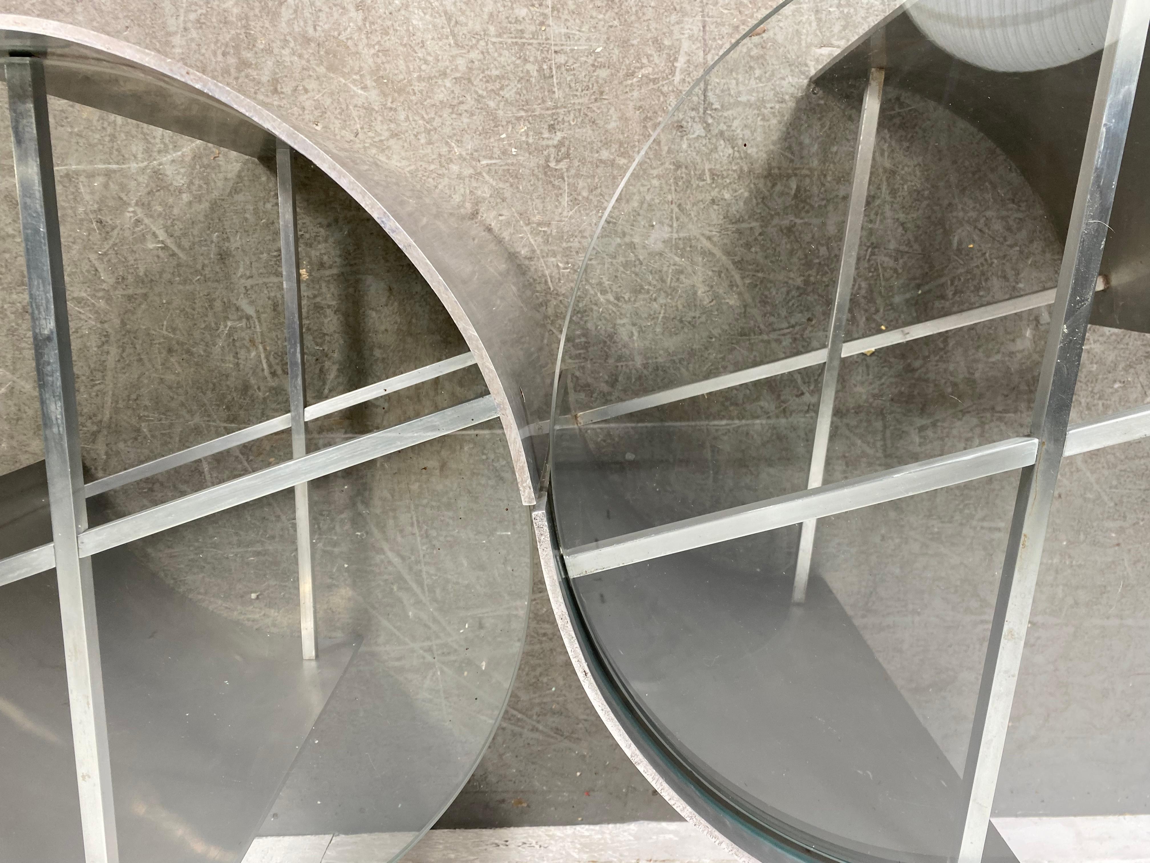 American Post Modernist / Art Deco Style  Aluminum and Glass Tables For Sale