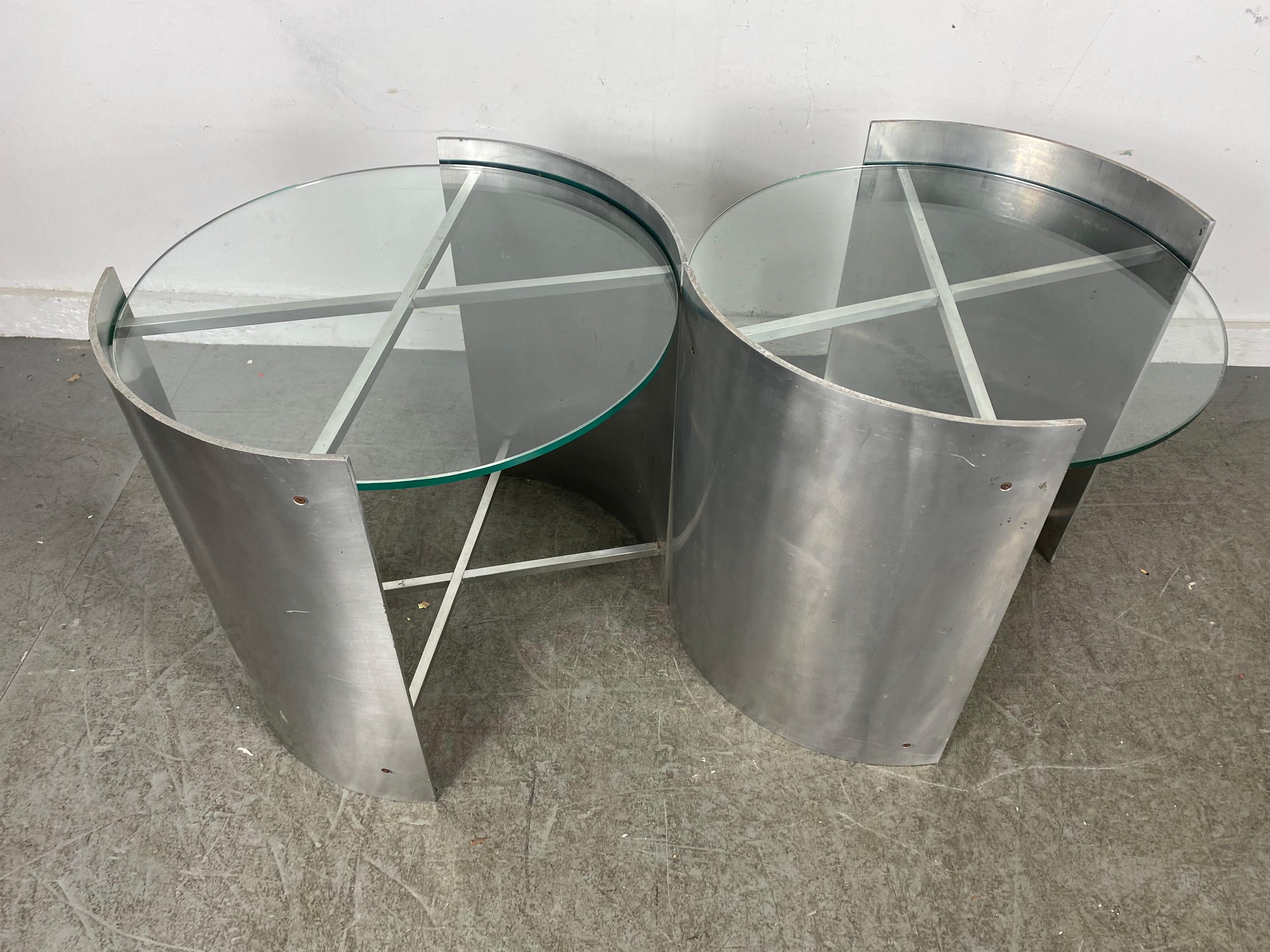 Post Modernist / Art Deco Style  Aluminum and Glass Tables In Good Condition For Sale In Buffalo, NY