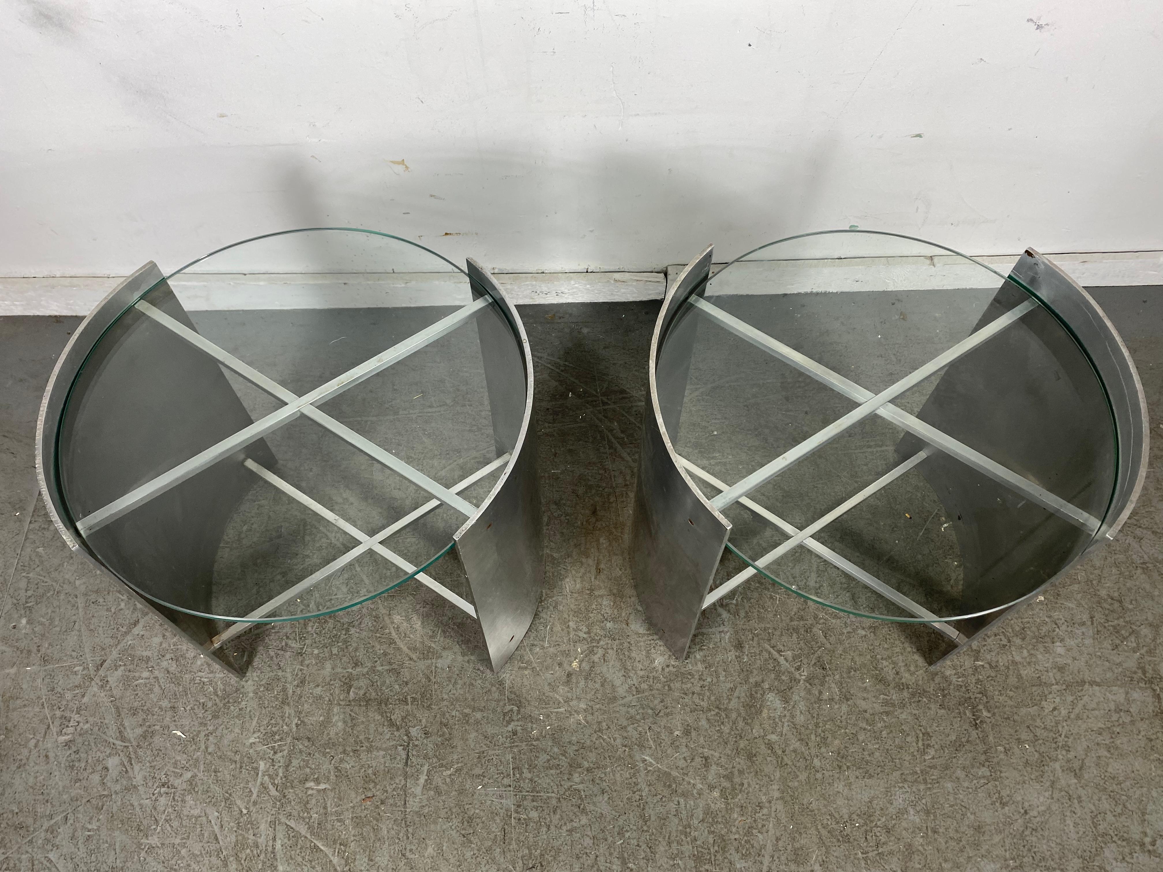 Late 20th Century Post Modernist / Art Deco Style  Aluminum and Glass Tables For Sale