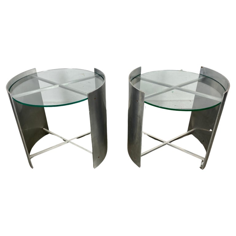 Post Modernist / Art Deco Style Aluminum and Glass Tables For Sale at