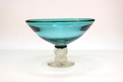 Post-Modernist Art Glass Signed Compote in Turquoise