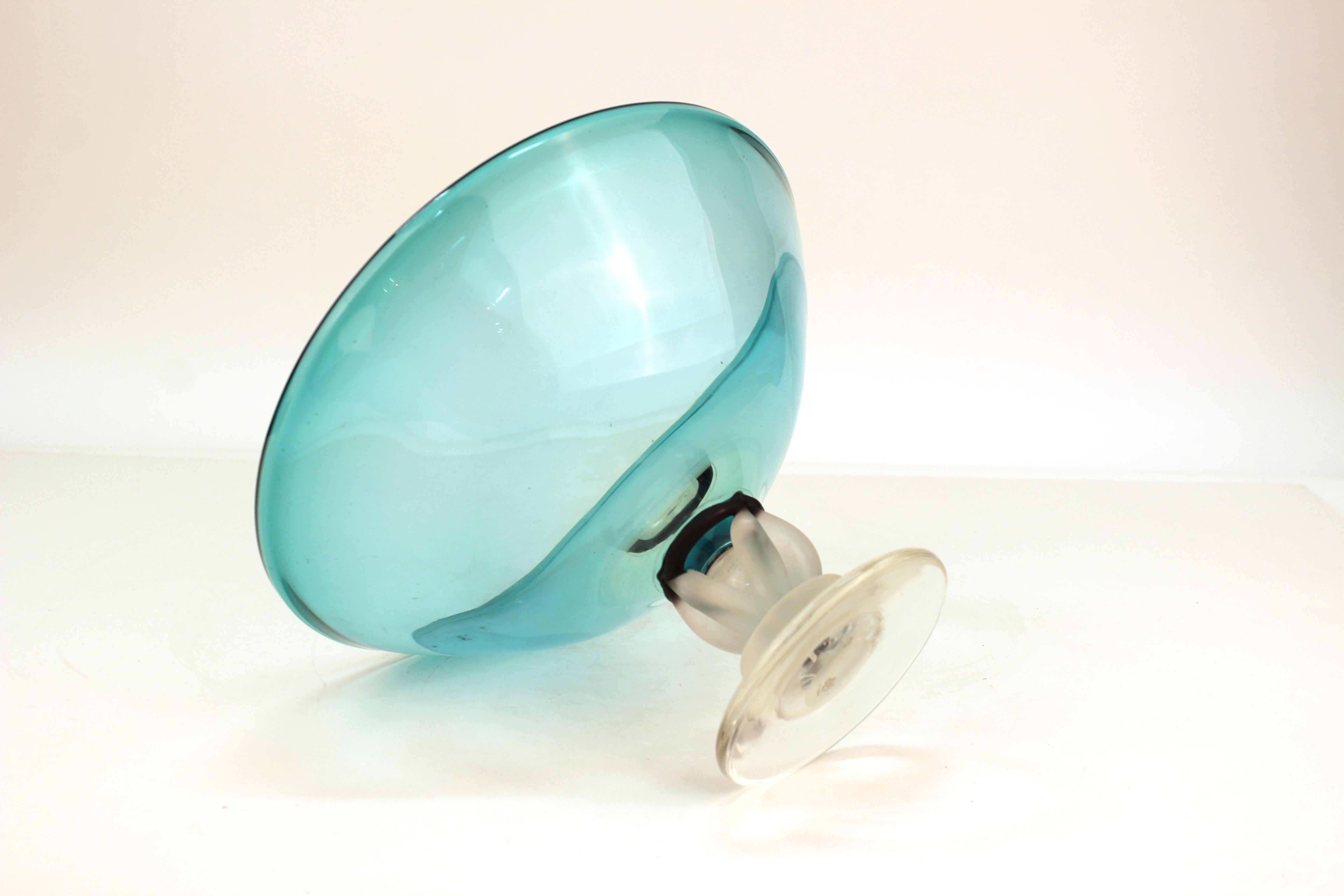 Post-Modernist Art Glass Signed Compote in Turquoise 2