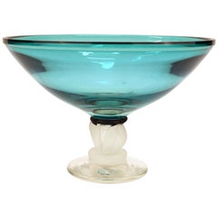 Vintage Post-Modernist Art Glass Signed Compote in Turquoise