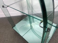 Post Modernist Curved Glass + Mirrored Bar Cart by Fiam Italia, 1980s Memphis