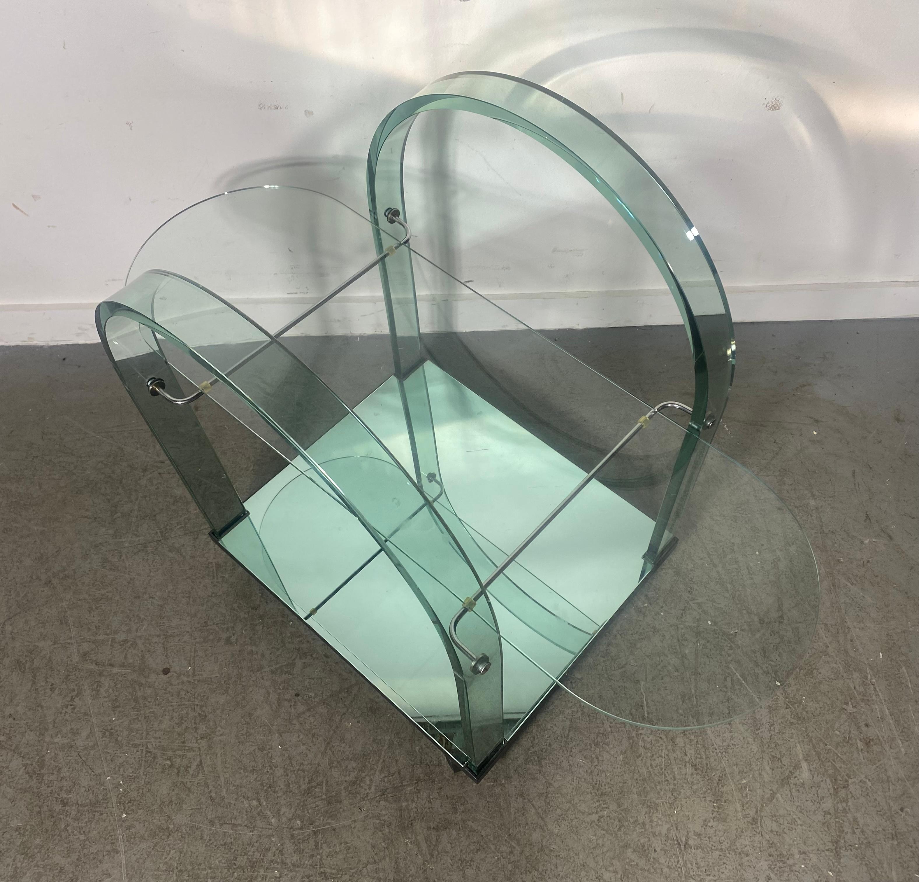 Post-Modern Post Modernist Curved Glass + Mirrored Bar Cart by Fiam Italia, 1980s Memphis