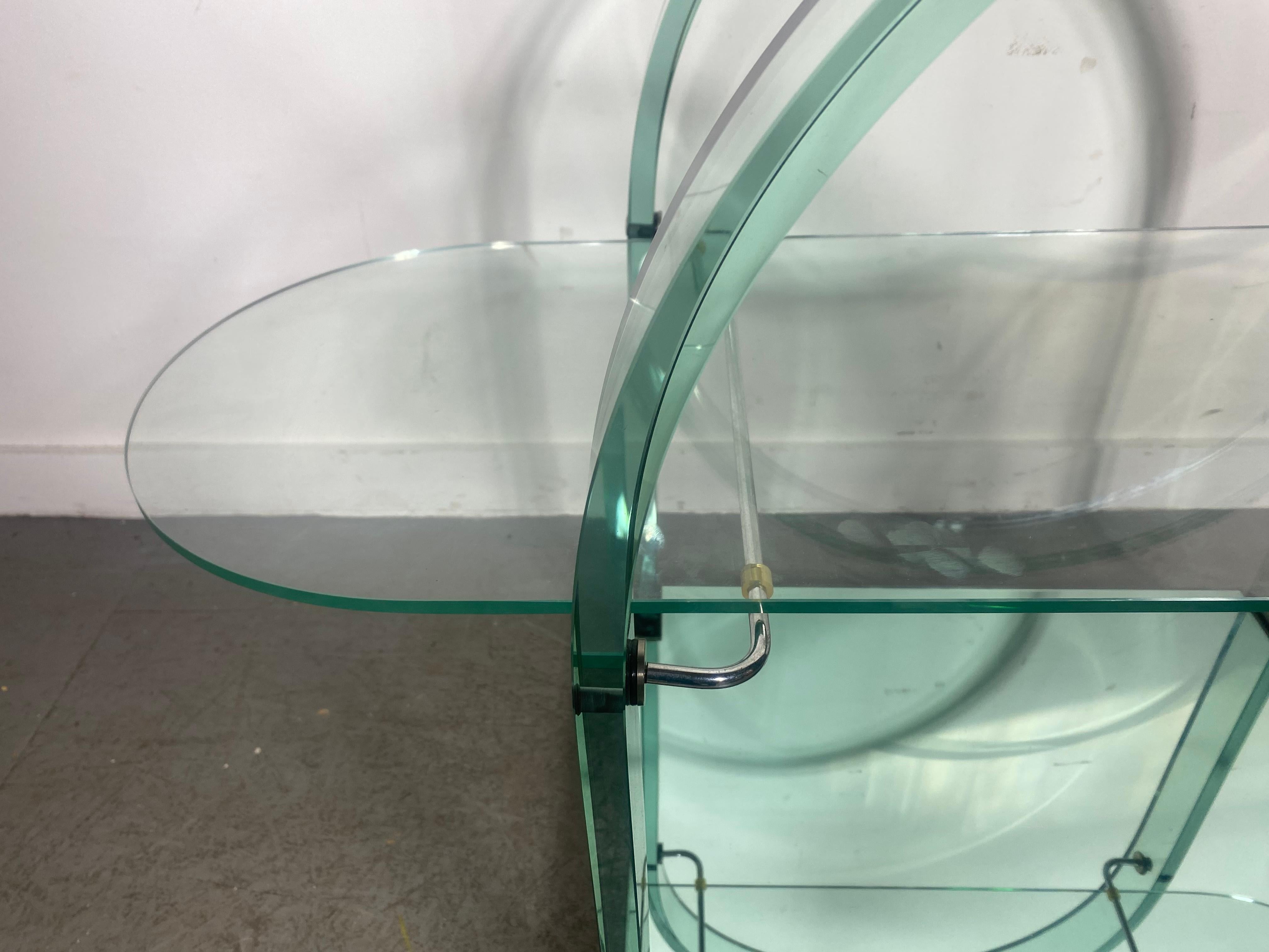 Late 20th Century Post Modernist Curved Glass + Mirrored Bar Cart by Fiam Italia, 1980s Memphis