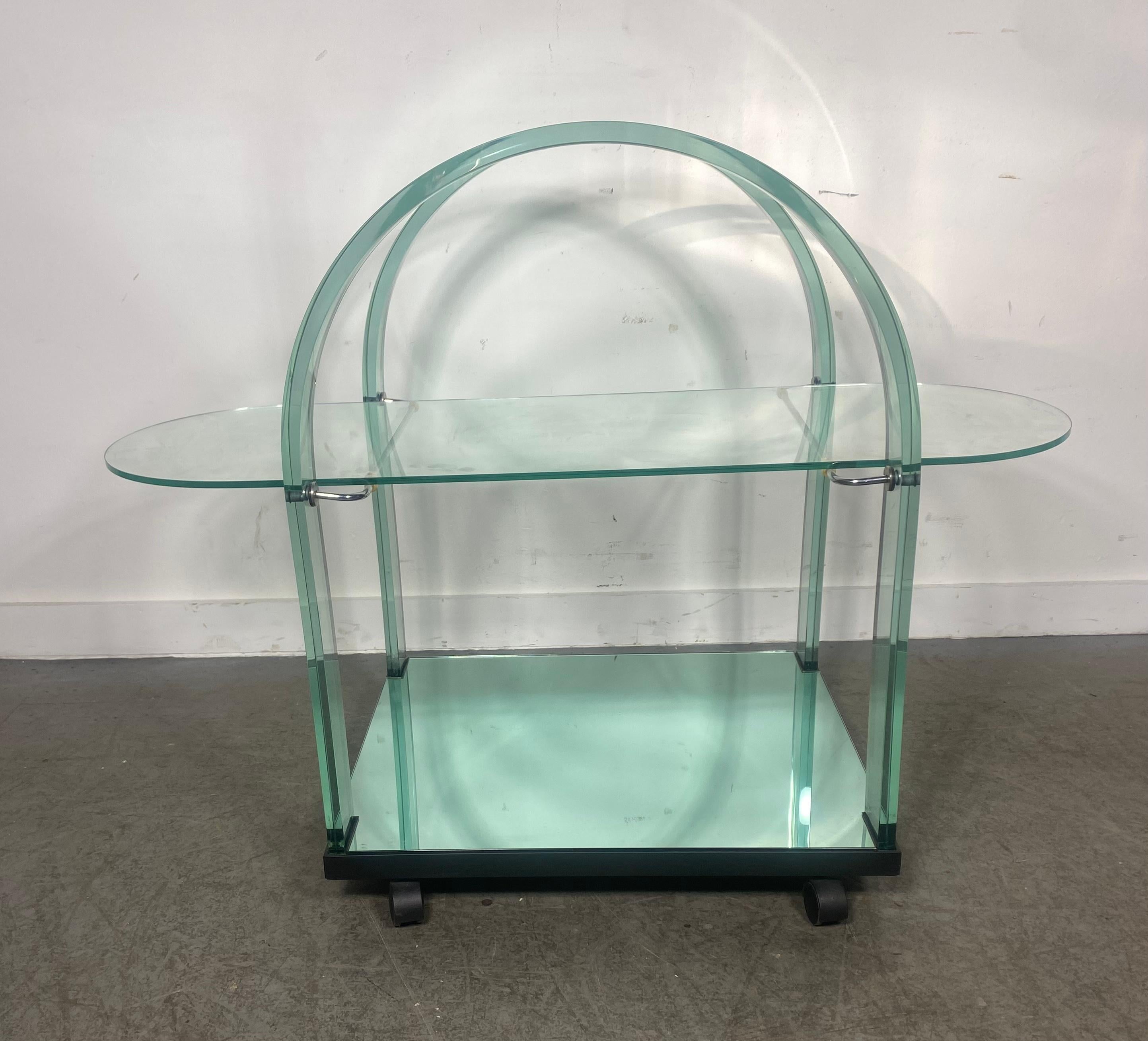 Post Modernist Curved Glass + Mirrored Bar Cart by Fiam Italia, 1980s Memphis 1