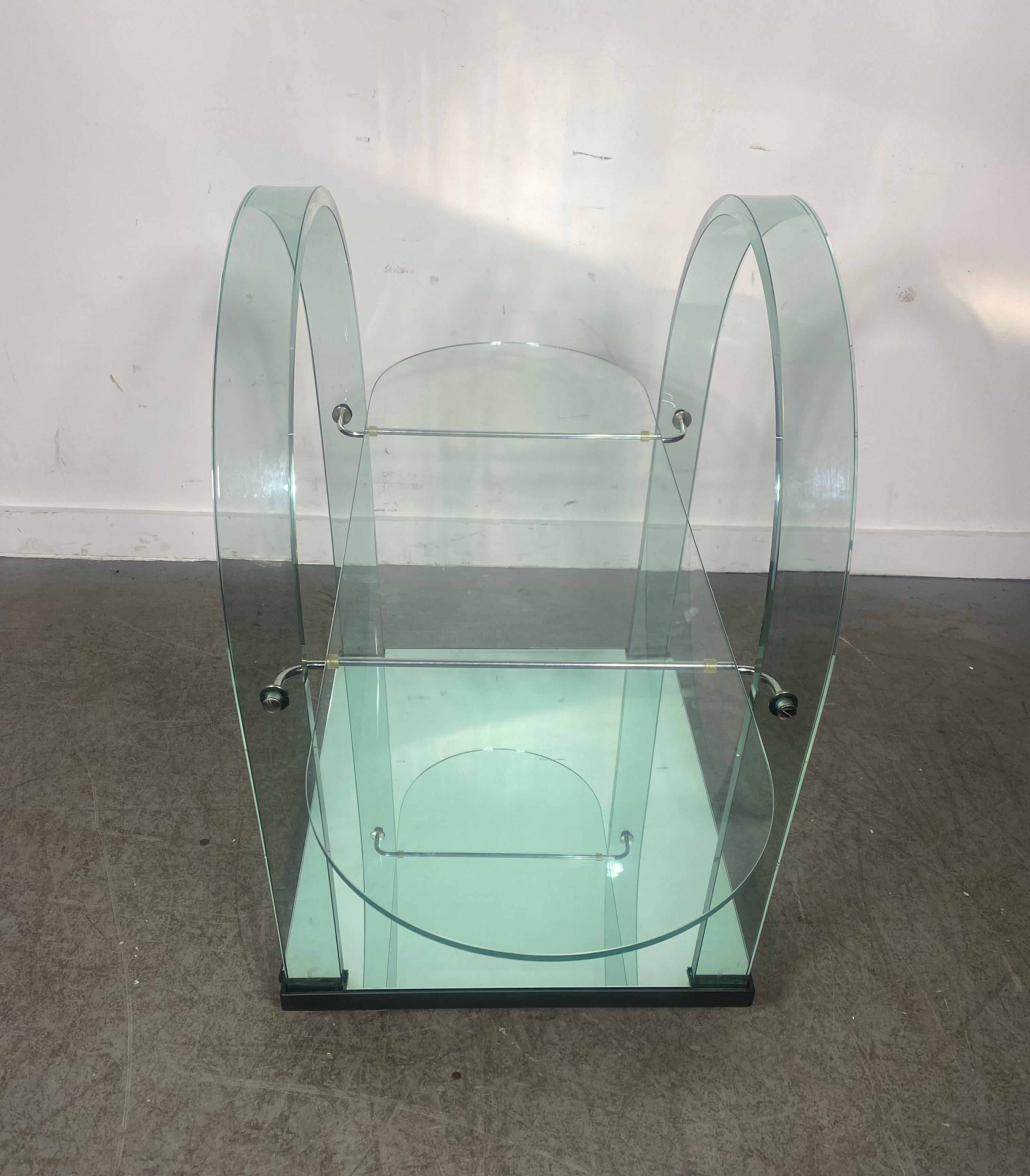 Post Modernist Curved Glass + Mirrored Bar Cart by Fiam Italia, 1980s Memphis 2