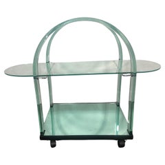 Post Modernist Curved Glass + Mirrored Bar Cart by Fiam Italia, 1980s Memphis